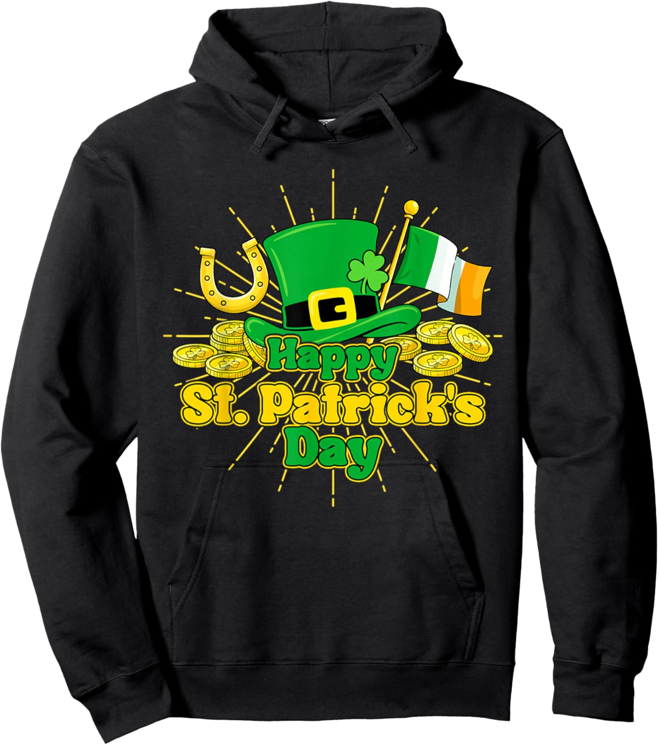 Happy St Patricks Day Green Irish Shamrock Men Women Kids Hoodie - Hoodie | Black