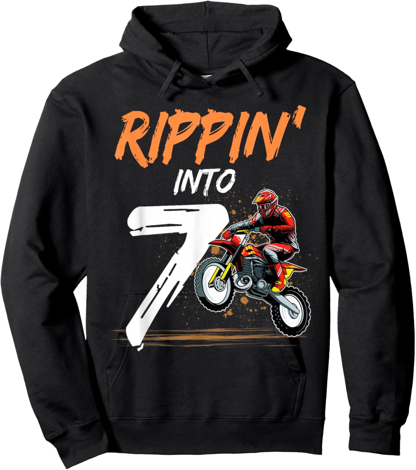 7 Year Old Boy Rippin' Into 7 Birthday Dirt Bike Themed Hoodie - Hoodie | Black