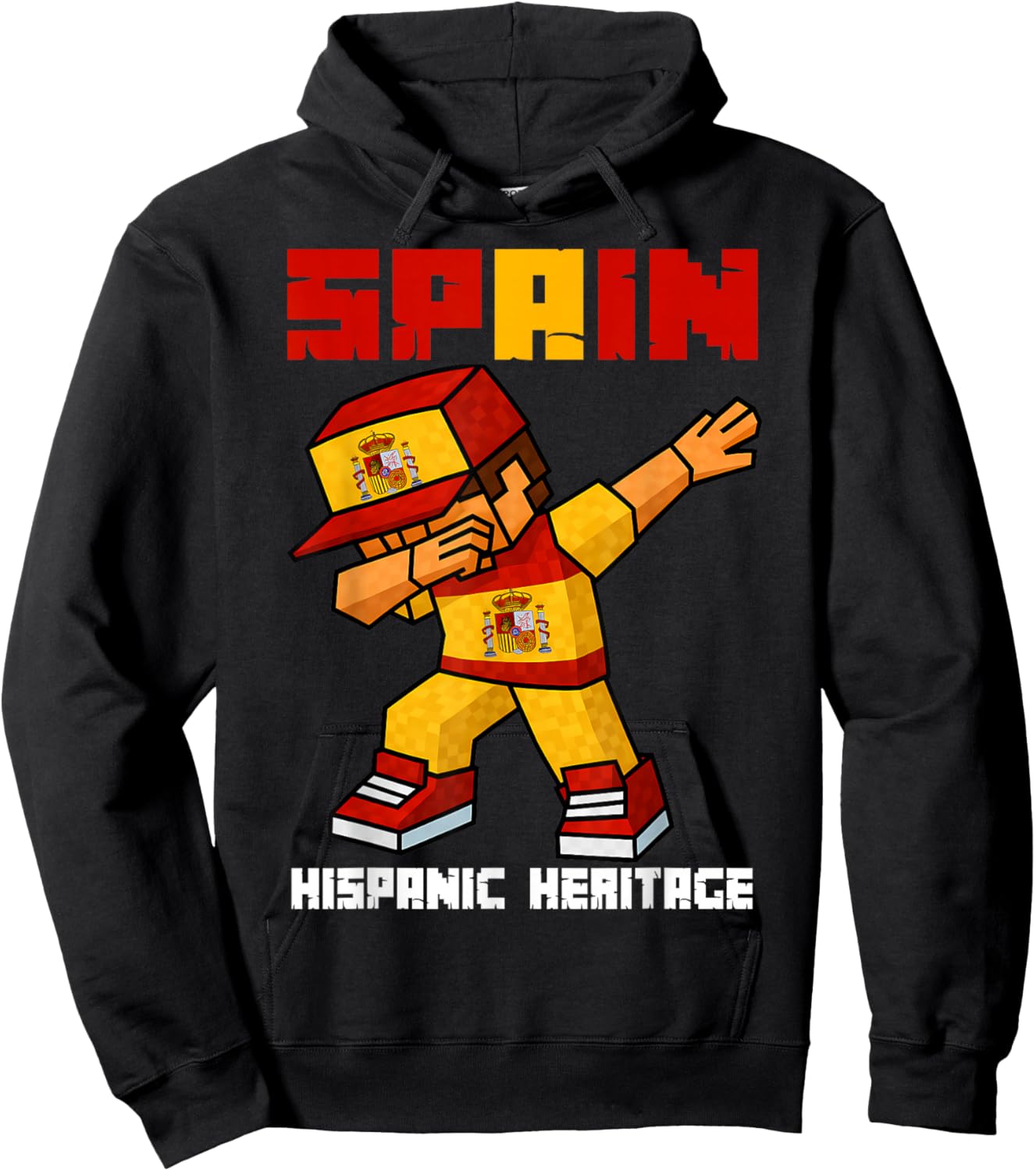 Spain Root Dab Boy Game Pixel Hispanic Heritage Spaniard Kid Hoodie - Hoodie | Black
