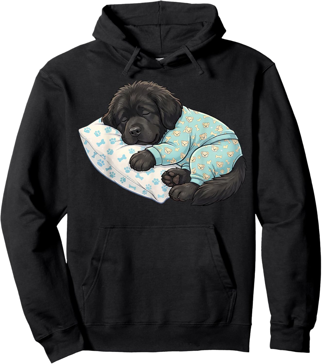 Cute Newfoundland Dog Sleeping in Pajamas Bedtime Art Hoodie - Hoodie | Black