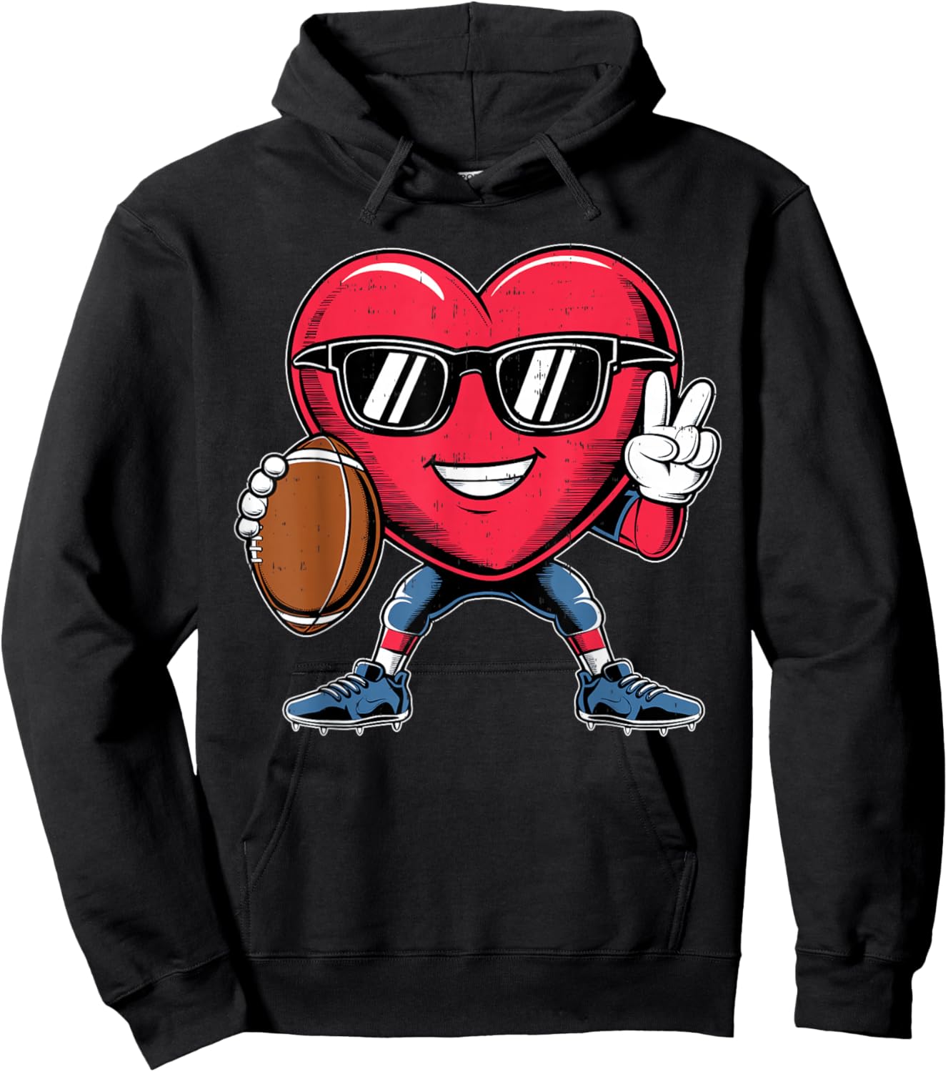 Heart Play Football Valentines Day for Teens Boys Girls Kids Hoodie - Hoodie | Black