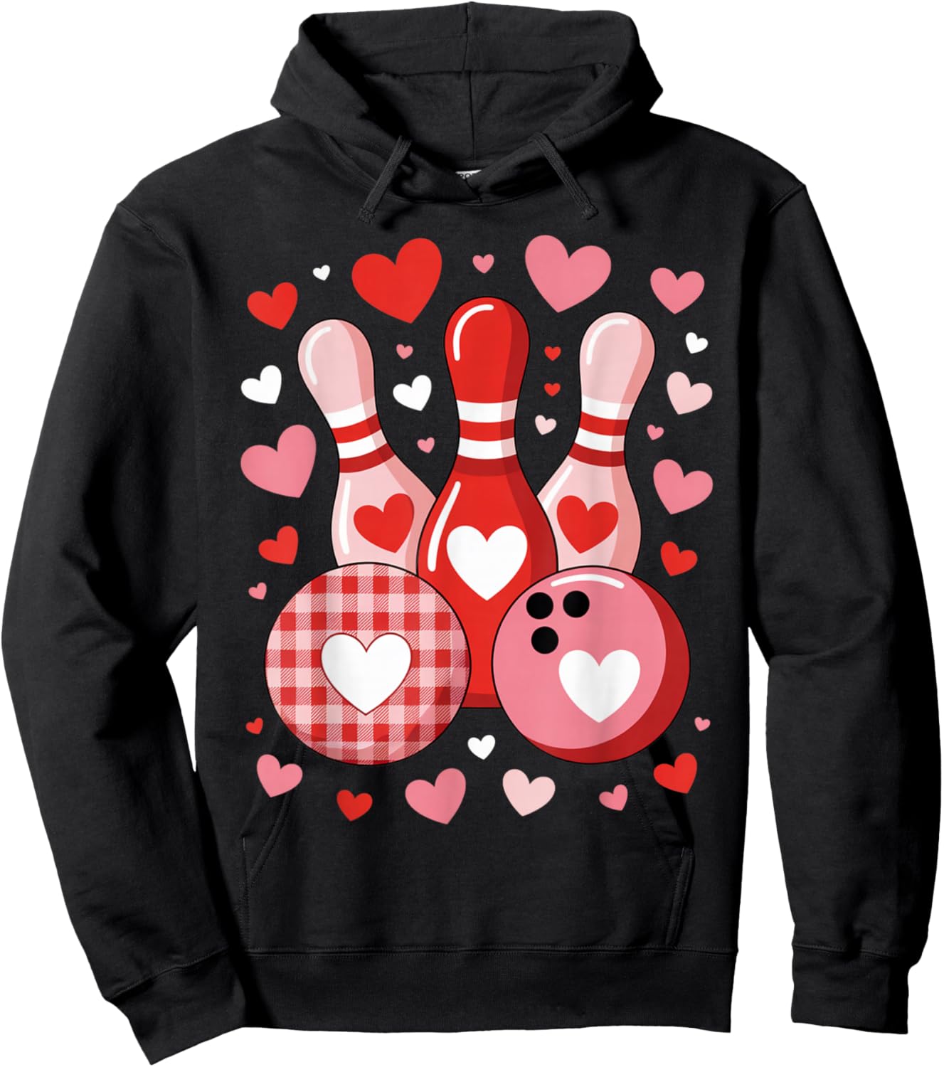 Cute Bowling Love Heart Valentines Plaid Bowling Heart Love Hoodie - Hoodie | Black