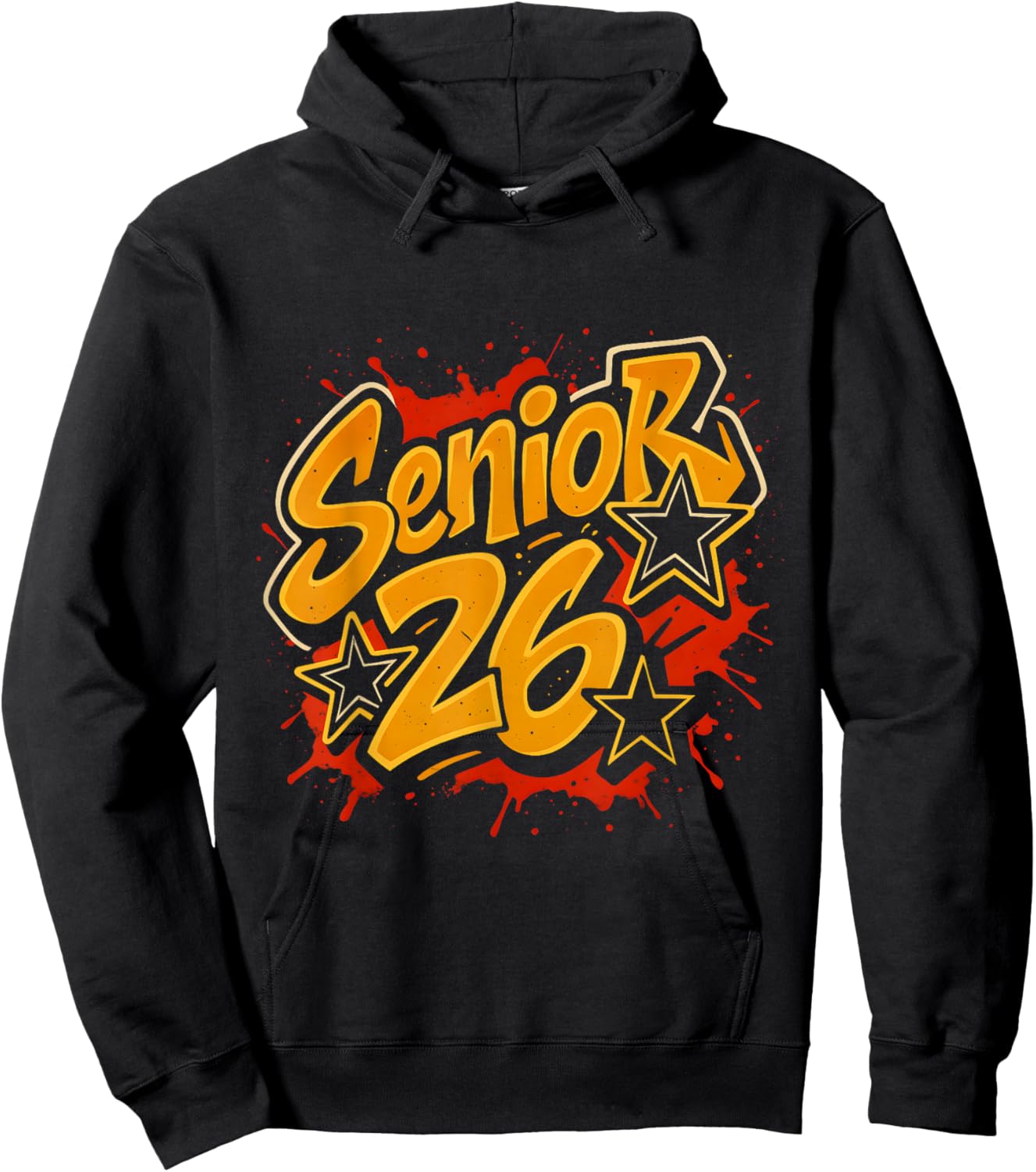 Senior 2026 Yellow Graffiti Star Design for Graduates Hoodie - Hoodie | Black