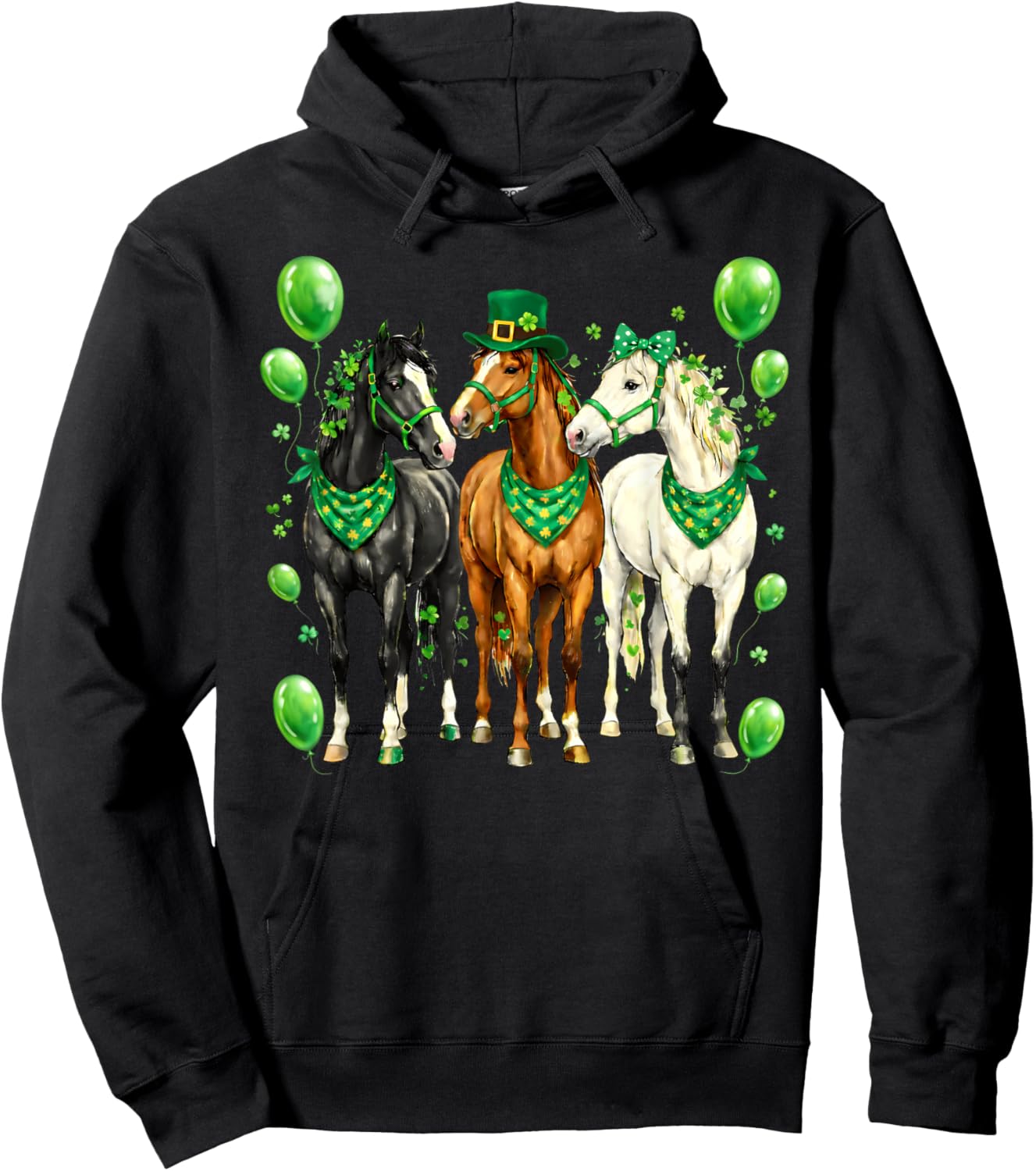 St Patricks Day Horses Lover Shamrock Irish Men Women Kid Hoodie - Hoodie | Black