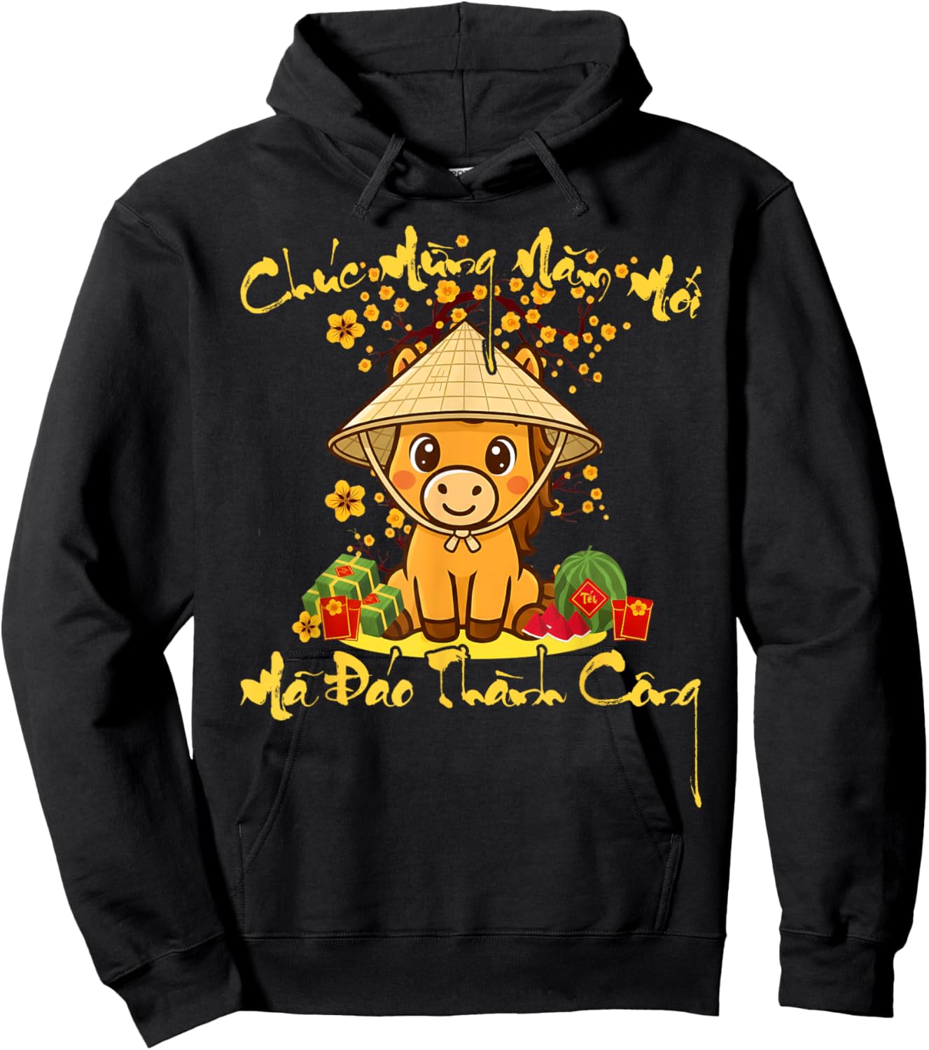Cute Horse TET Vietnamese New Year 2026 Year of The Horse Hoodie - Hoodie | Black