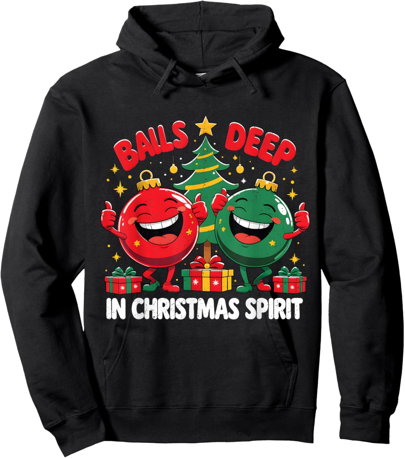 Balls Deep in Christmas Spirit Funny Ornament Hoodie - Hoodie | Black