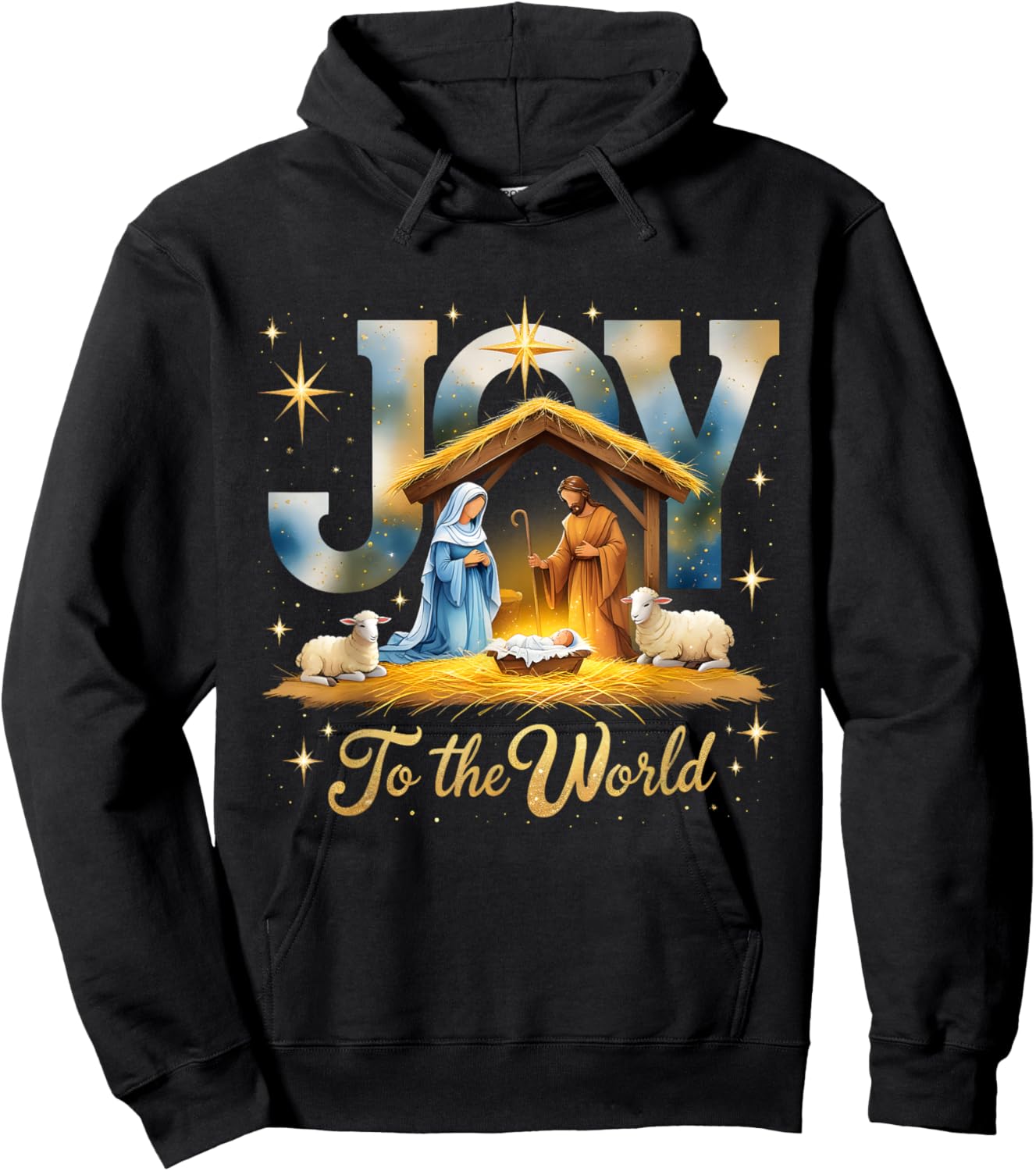 Joy to The World Nativity Scene Christmas Hoodie - Hoodie | Black