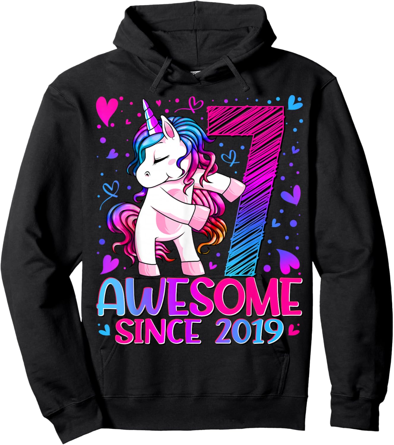 7th Birthday Shirt Girl 7 Year Old Gifts 7 Birthday Girl Hoodie - Hoodie | Black