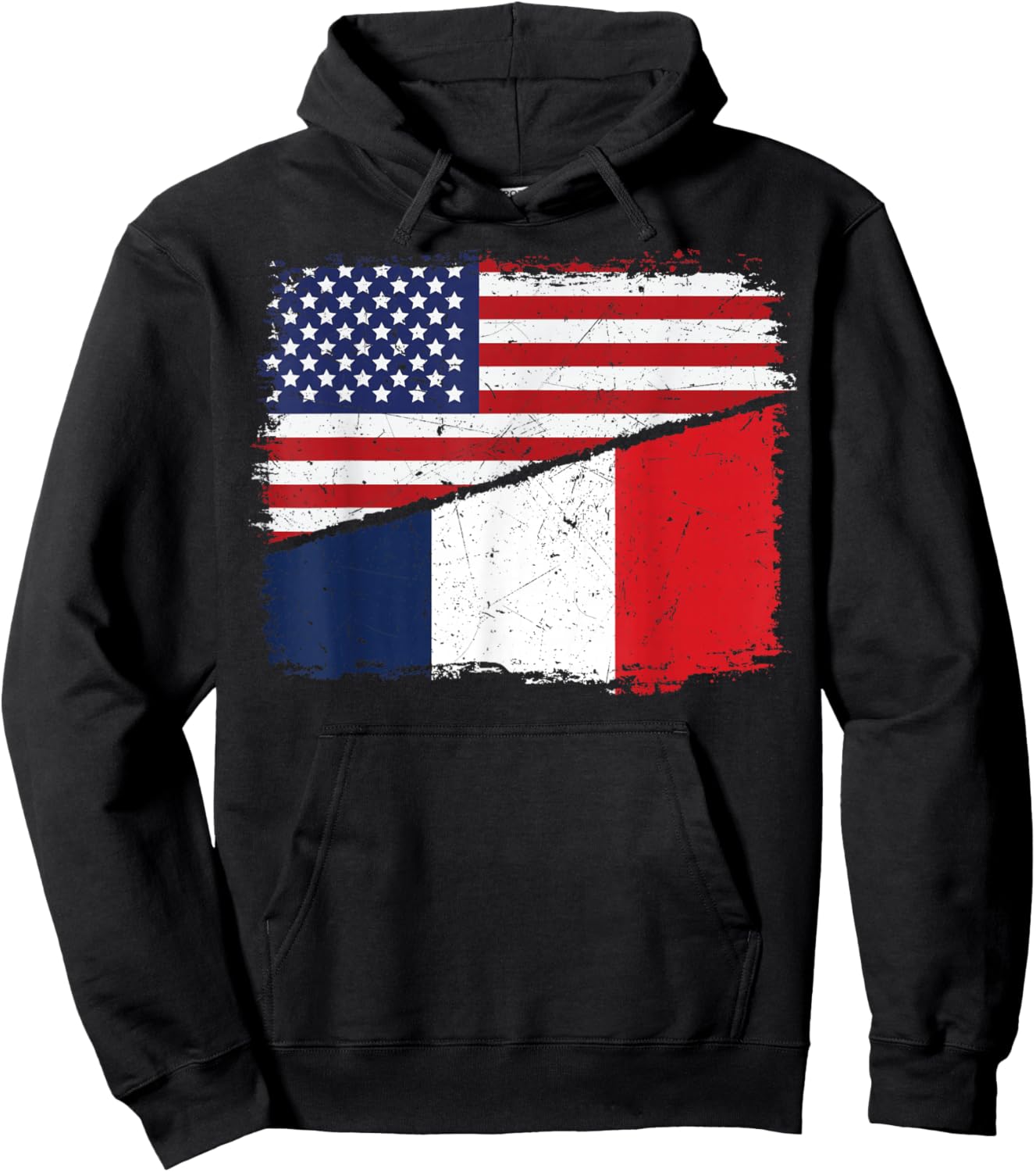 Half American Half French USA Flag France Flag Patriotic Hoodie - Hoodie | Black