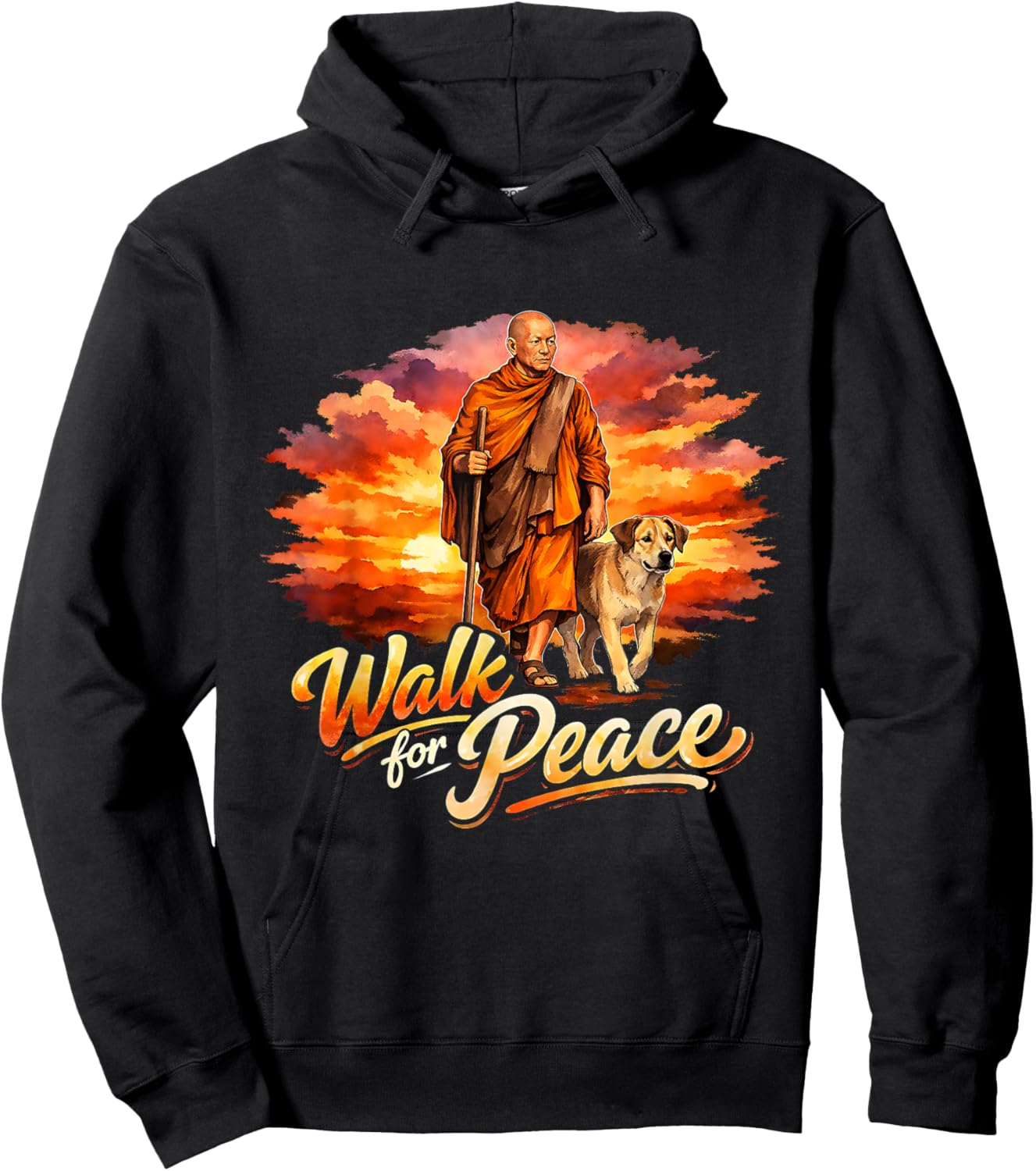Walk for Peace Mindful Monk Spiritual Art Hoodie - Hoodie | Black