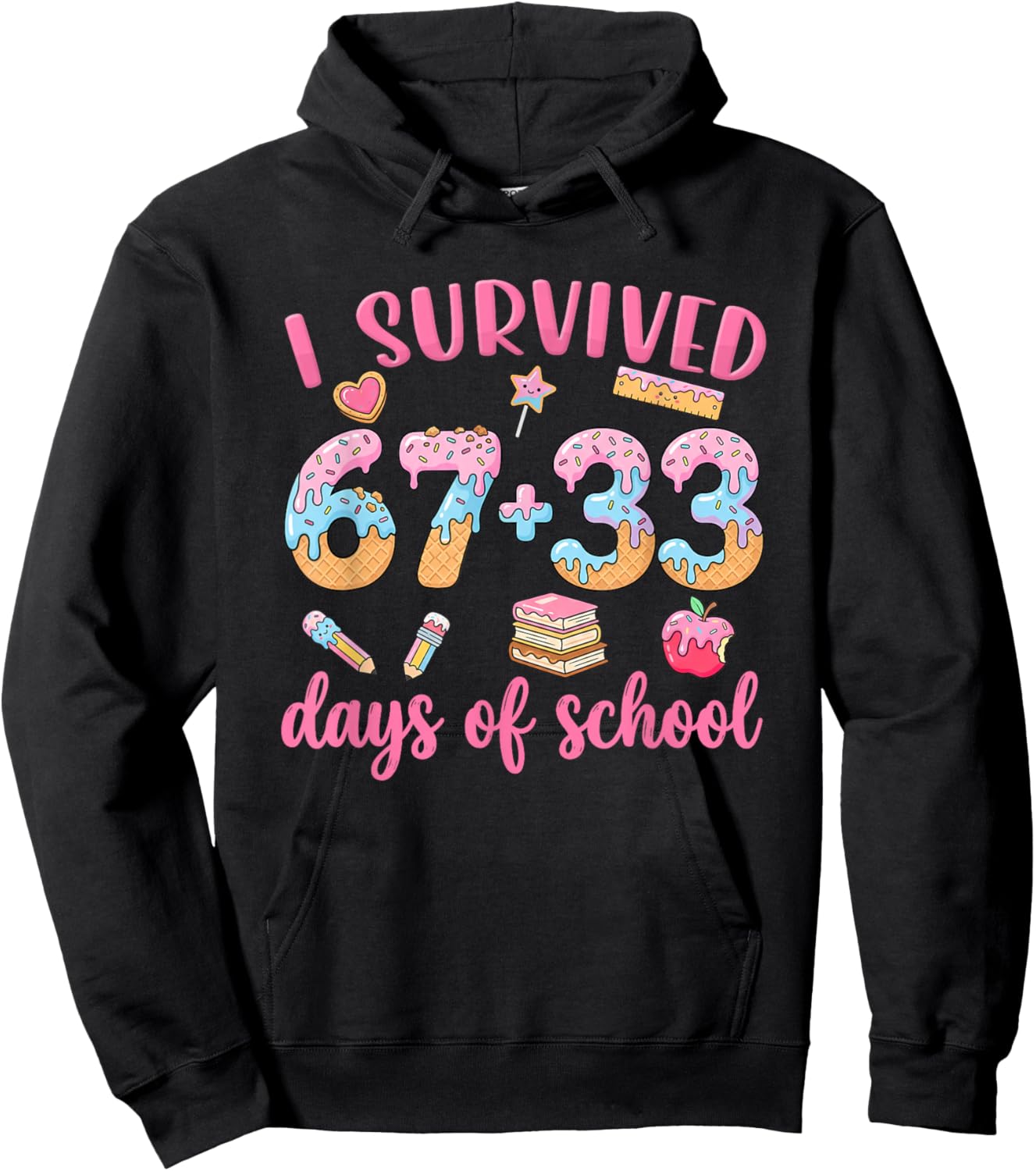 I Survived 67 33 Days of School Ice-Cream Drip 100th Day Kid Hoodie - Hoodie | Black