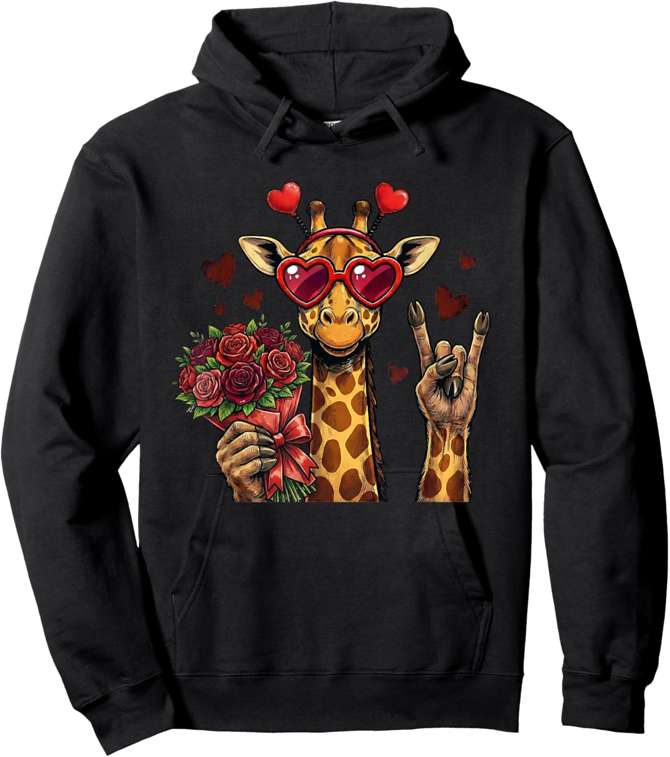 Funny Giraffe Love Design Valentine Heart Glasses Hoodie - Hoodie | Black
