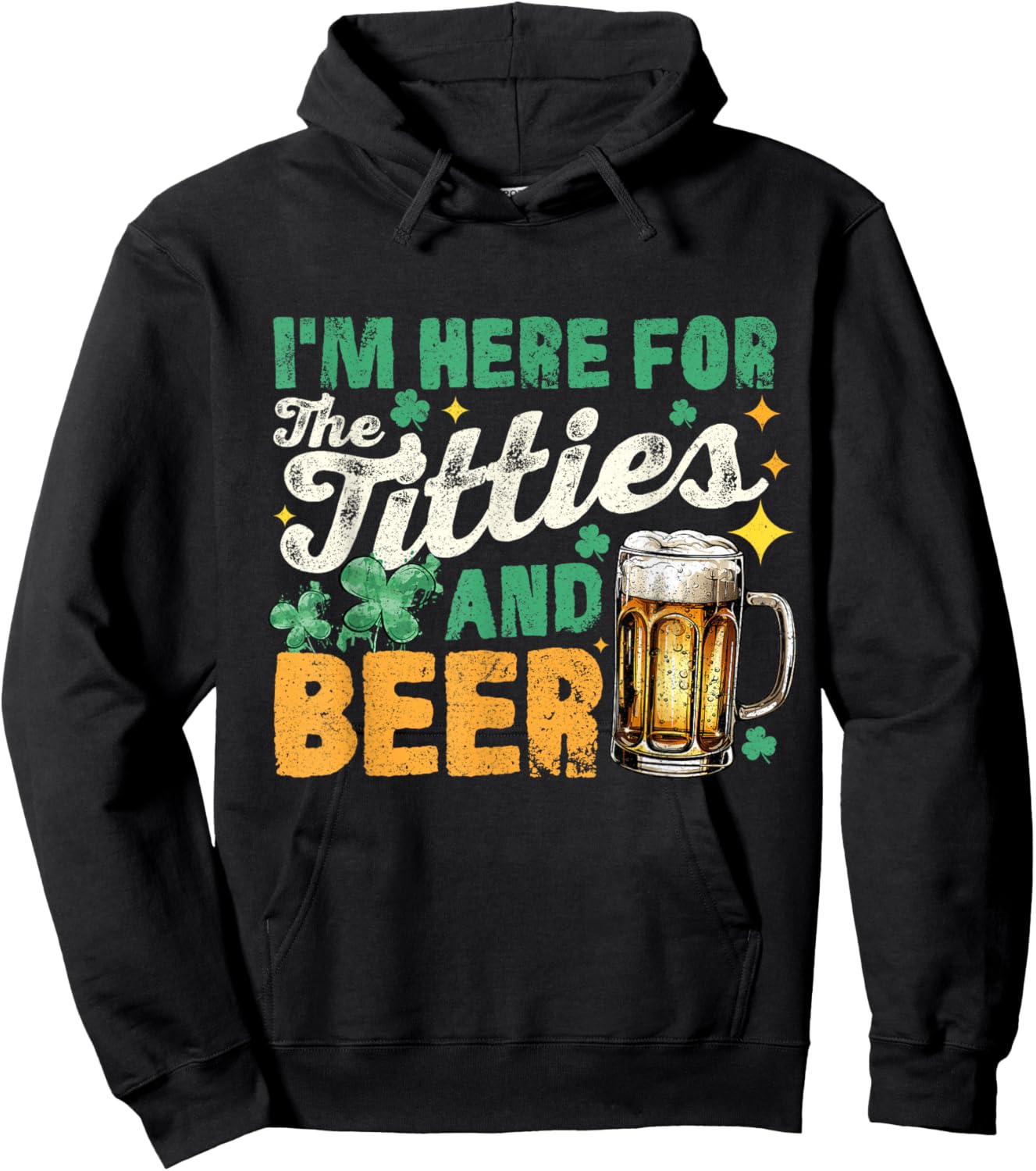 Vintage I'm Here for The Titties and Beer Funny Hoodie - Hoodie | Black