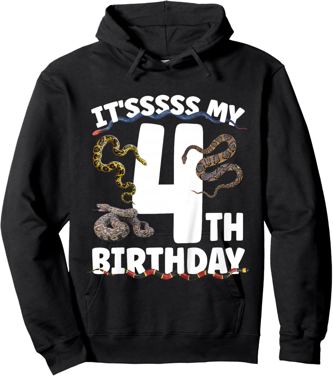 4th Snake Birthday Party 4 Year Old Snake Lover Birthday Hoodie - Hoodie | Black