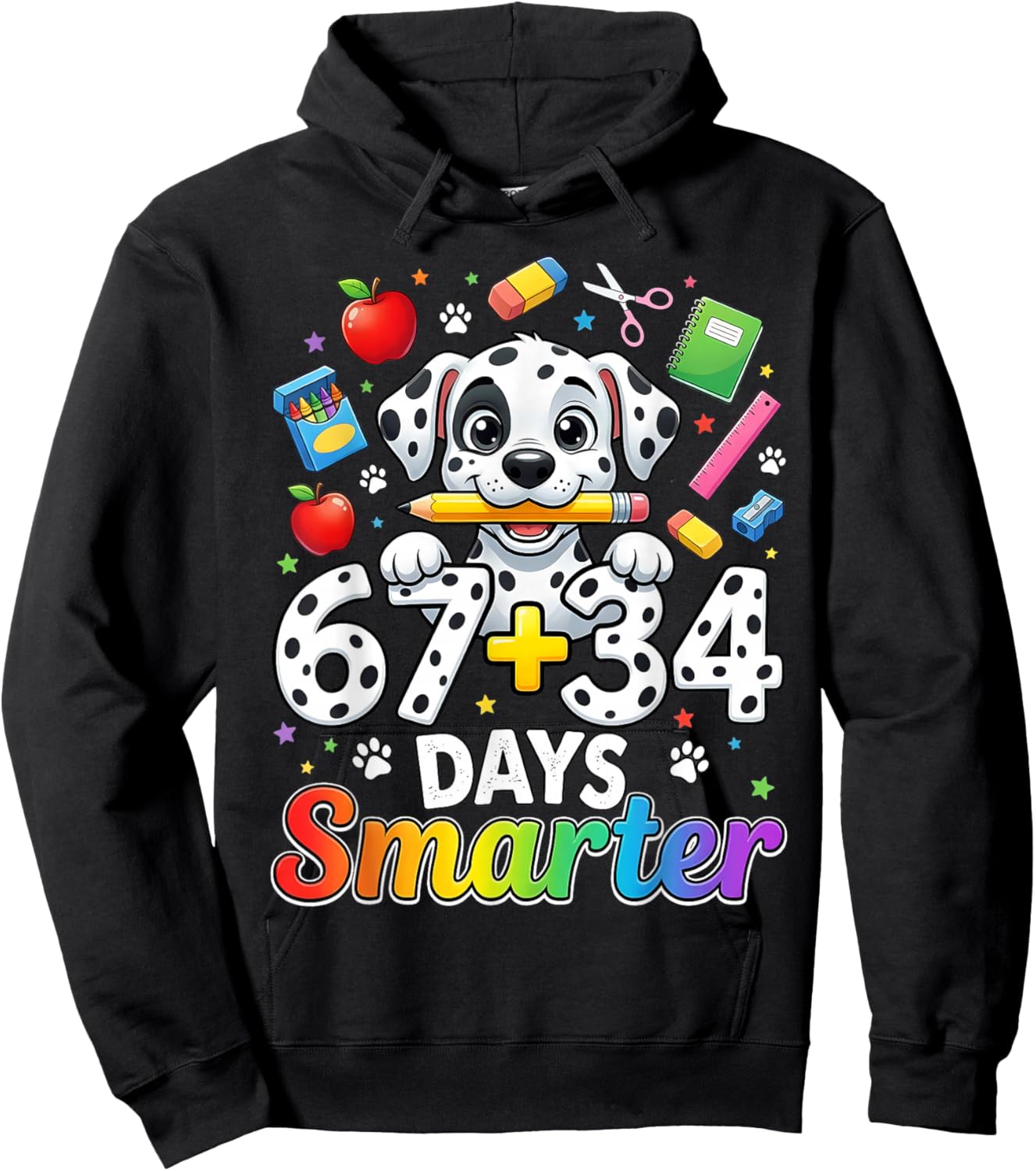 67 34 Days Smarter Dog 101 Day of School Girl Teacher Kid Hoodie - Hoodie | Black