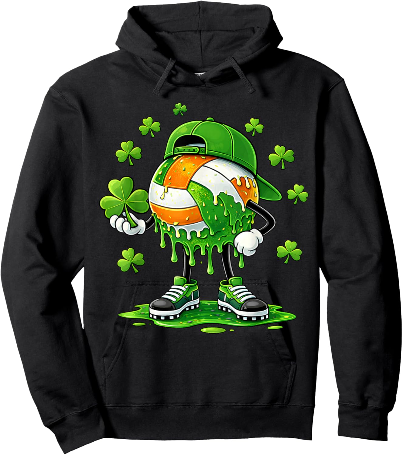 Volleyball St Patricks Day Boys Kids Sport Green Shamrock Hoodie - Hoodie | Black