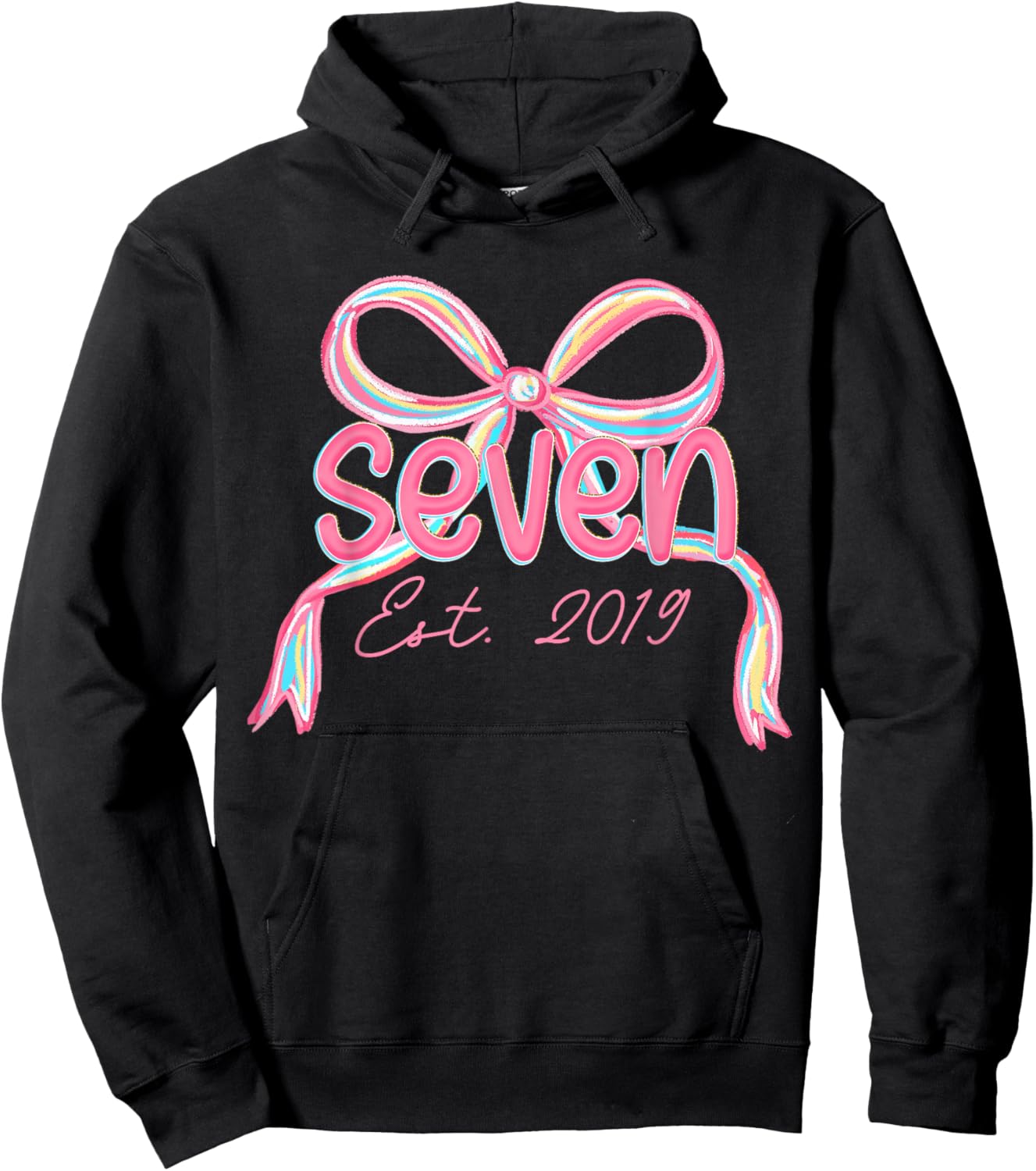 7th Birthday Girl Pink Coquette Bow 7 Year Old Decorations Hoodie - Hoodie | Black