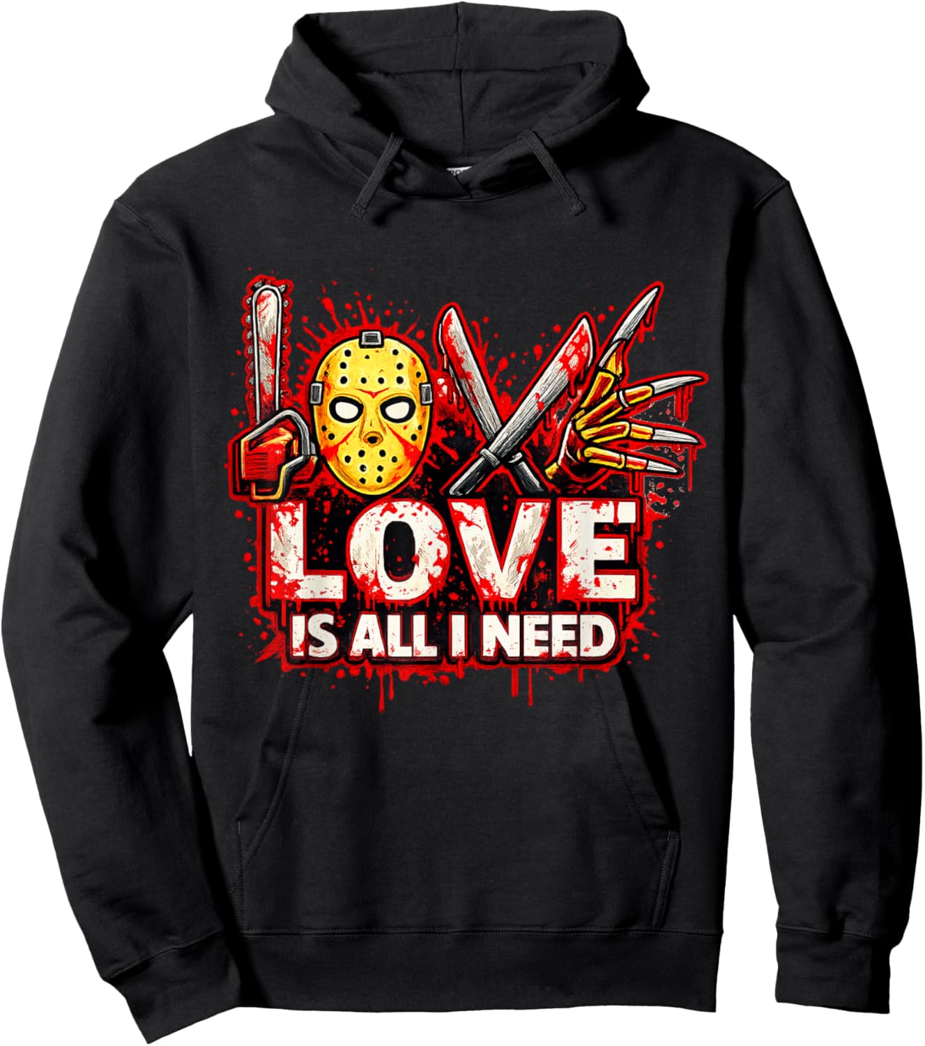 Funny Horror Love is All I Need Valentine Halloween Hoodie - Hoodie | Black