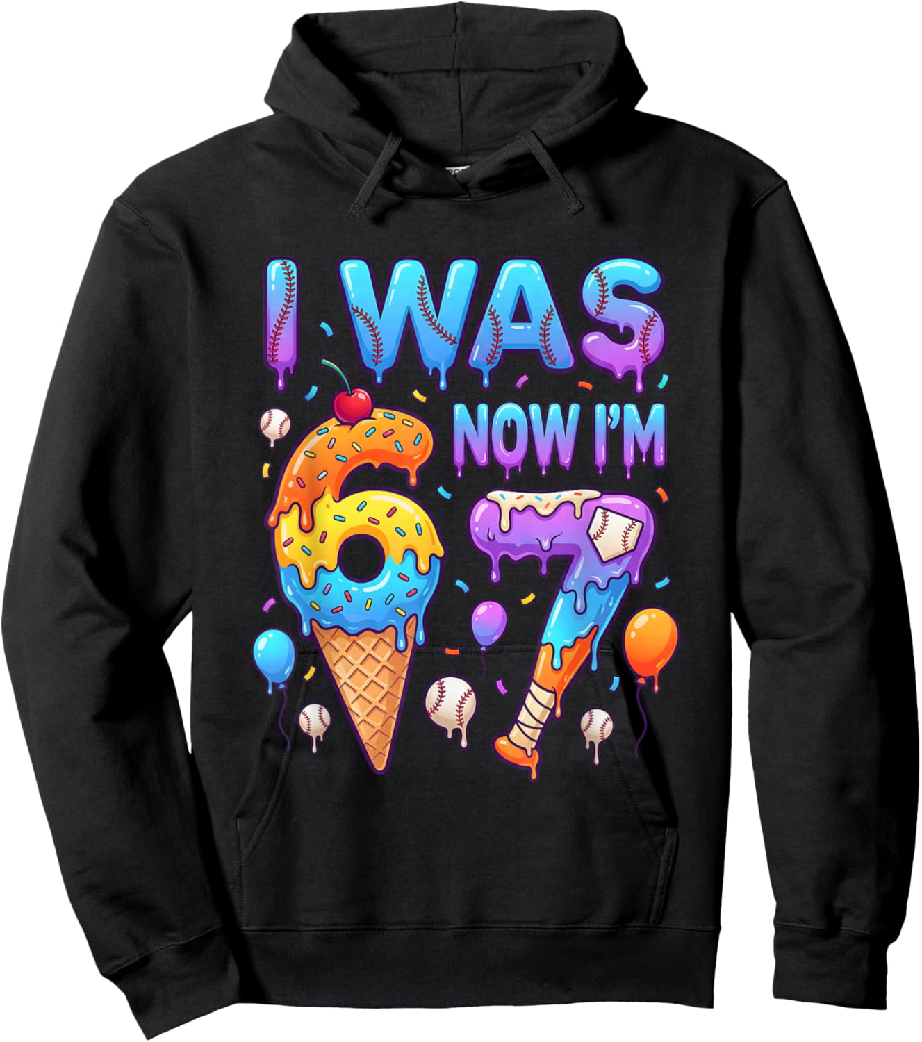 7th Birthday I was 6 Now I'm 7 Year Old Baseball Boys Girls Hoodie - Hoodie | Black