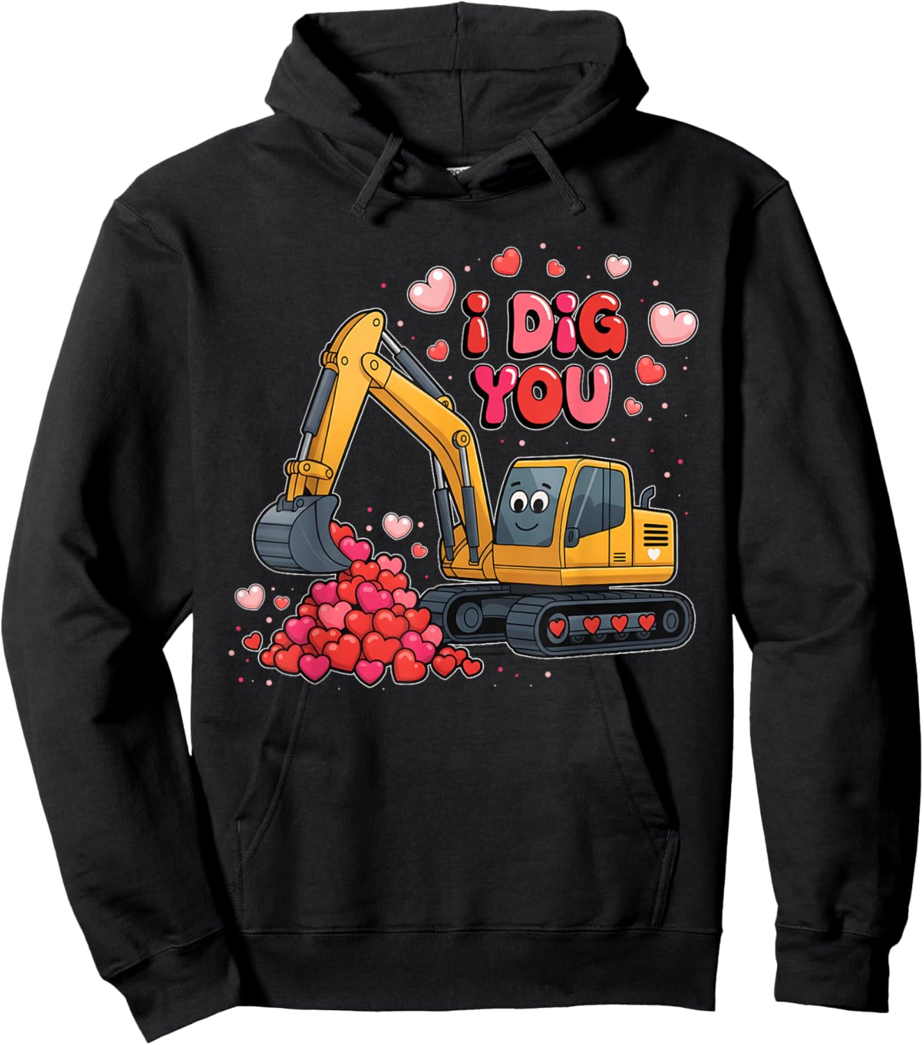 Valentine I Dig You Excavator Love Boy Men Kids Toddler Hoodie - Hoodie | Black