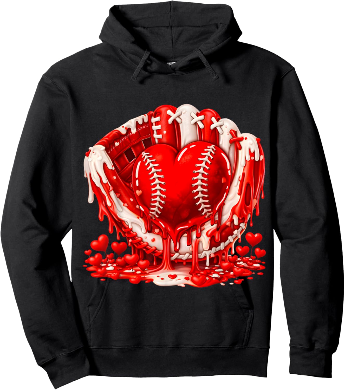 Ice Cream Drip Heart Valentines Day Baseball Boys Youth Kids Hoodie - Hoodie | Black