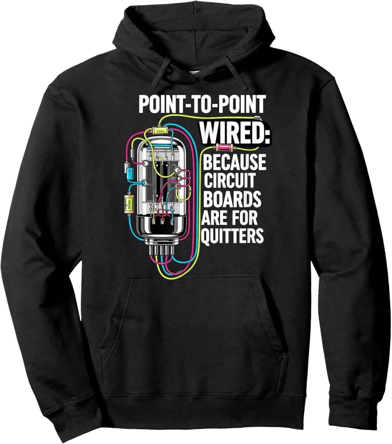 Point to Point Wired Vacuum Tube Vintage Audio Amp Hoodie - Hoodie | Black