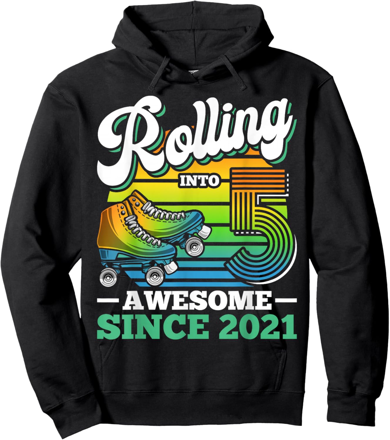 Rolling Into 5 Year Boy Roller Skating Birthday 5th Birthday Hoodie - Hoodie | Black