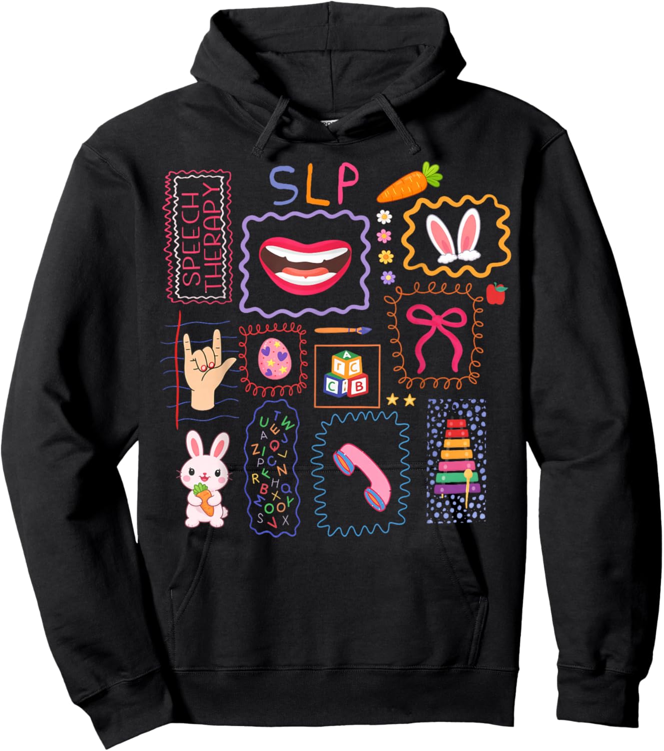 SLP Easter Speech Therapy Spring Speech Language Pathology Hoodie - Hoodie | Black
