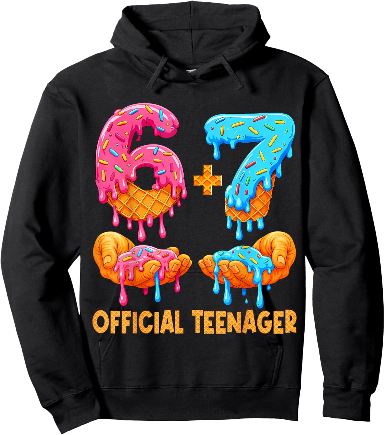6+7 13 Year Old Official Teenager 13th Birthday Ice Cream Hoodie - Hoodie | Black