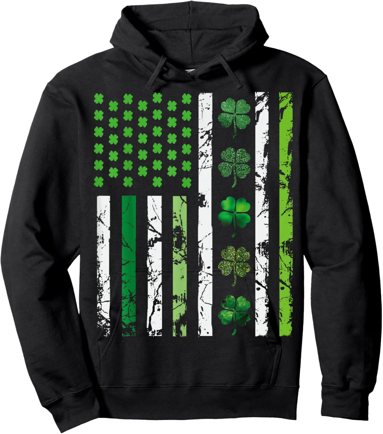 US American Flag Shamrocks St Patricks Day Vintage Hoodie - Hoodie | Black