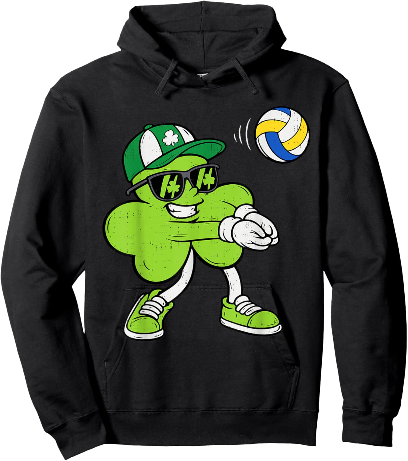 Volleyball Saint Patricks Day Boys Kids Sport Green Shamrock Hoodie - Hoodie | Black