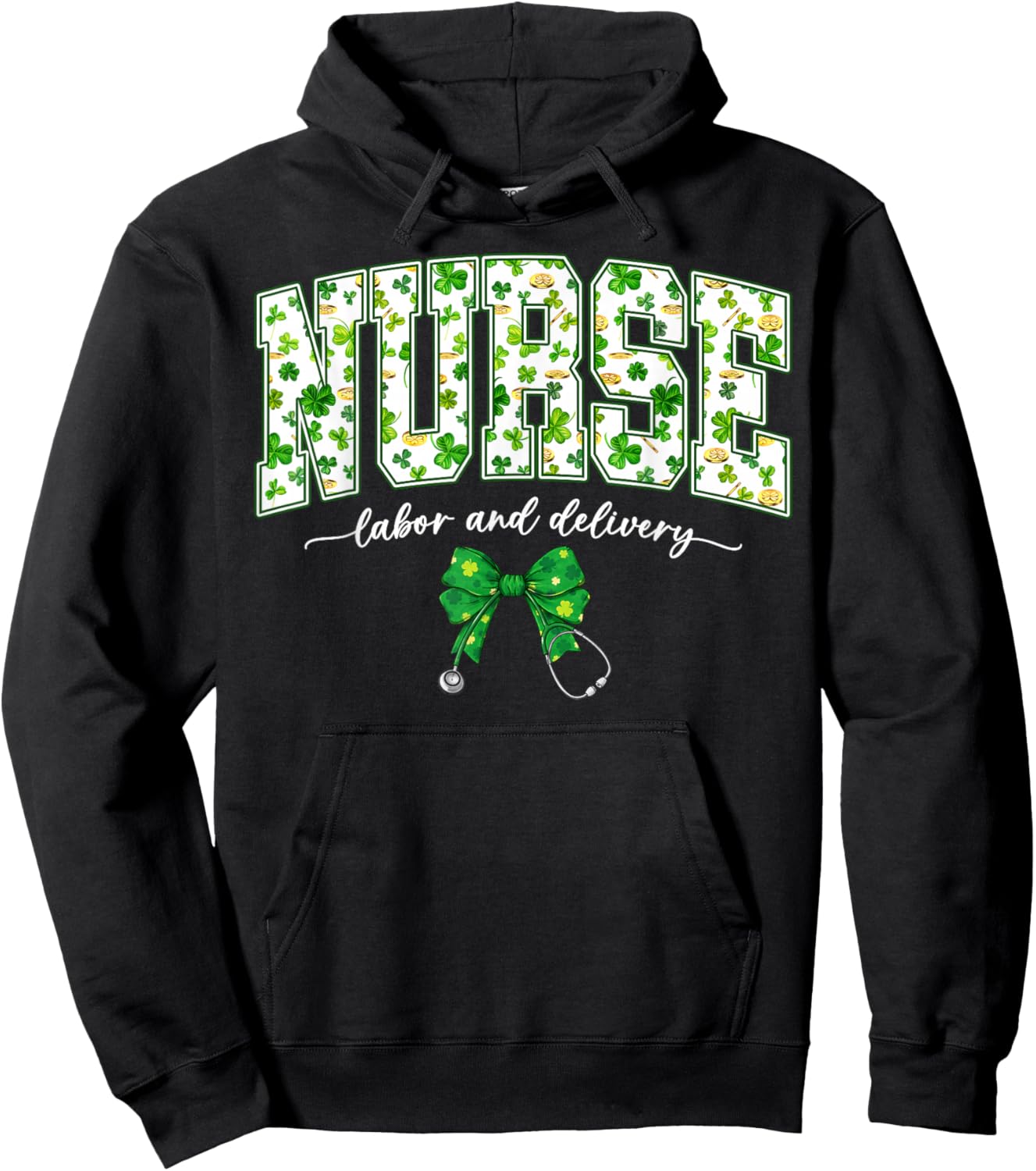 Nurse Labor and Delivery L&D Bow NICU Nurse St Patricks Day Hoodie - Hoodie | Black