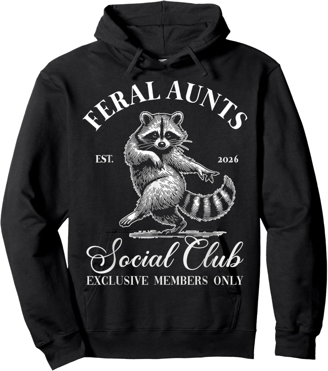 Feral Aunts Cool Raccoon Baby Announcement Aunt to Be 2026 Hoodie - Hoodie | Black
