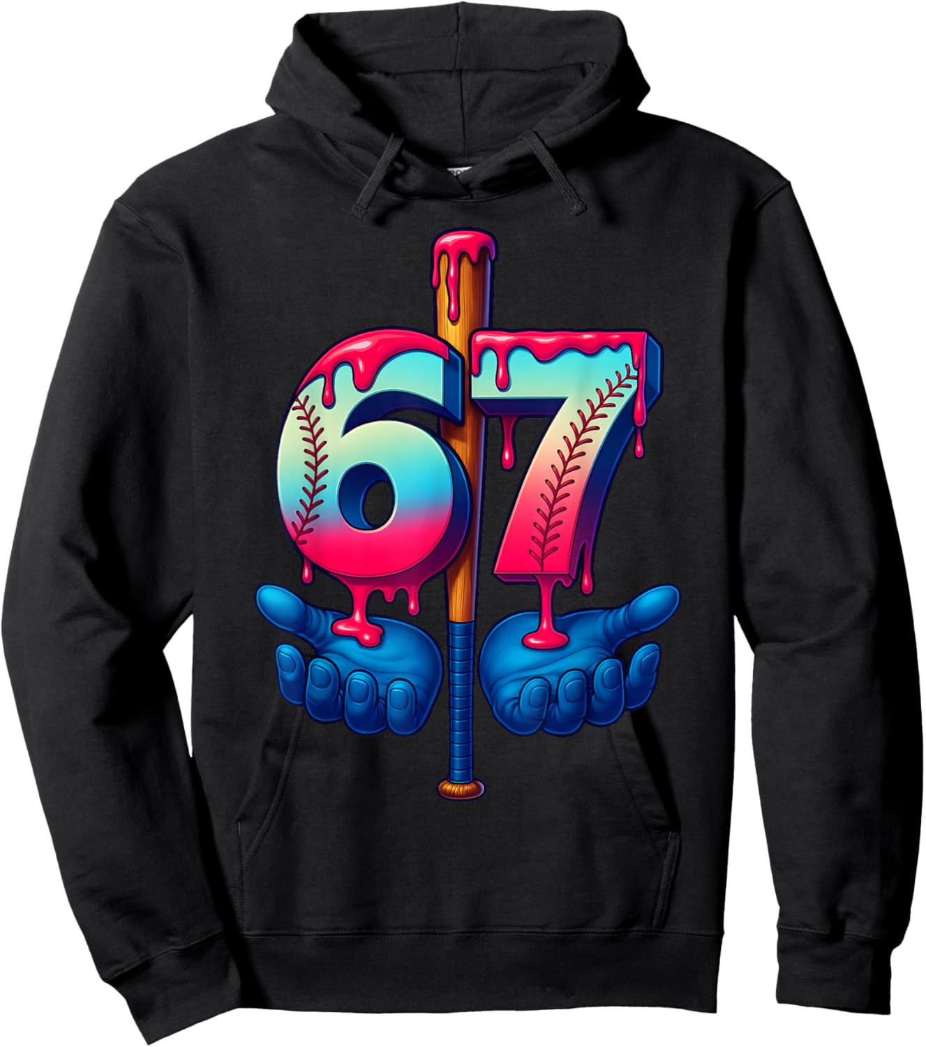 Baseball Bat Hands Drip 67 Six Seven Gen Alpha Slang Meme Hoodie - Hoodie | Black