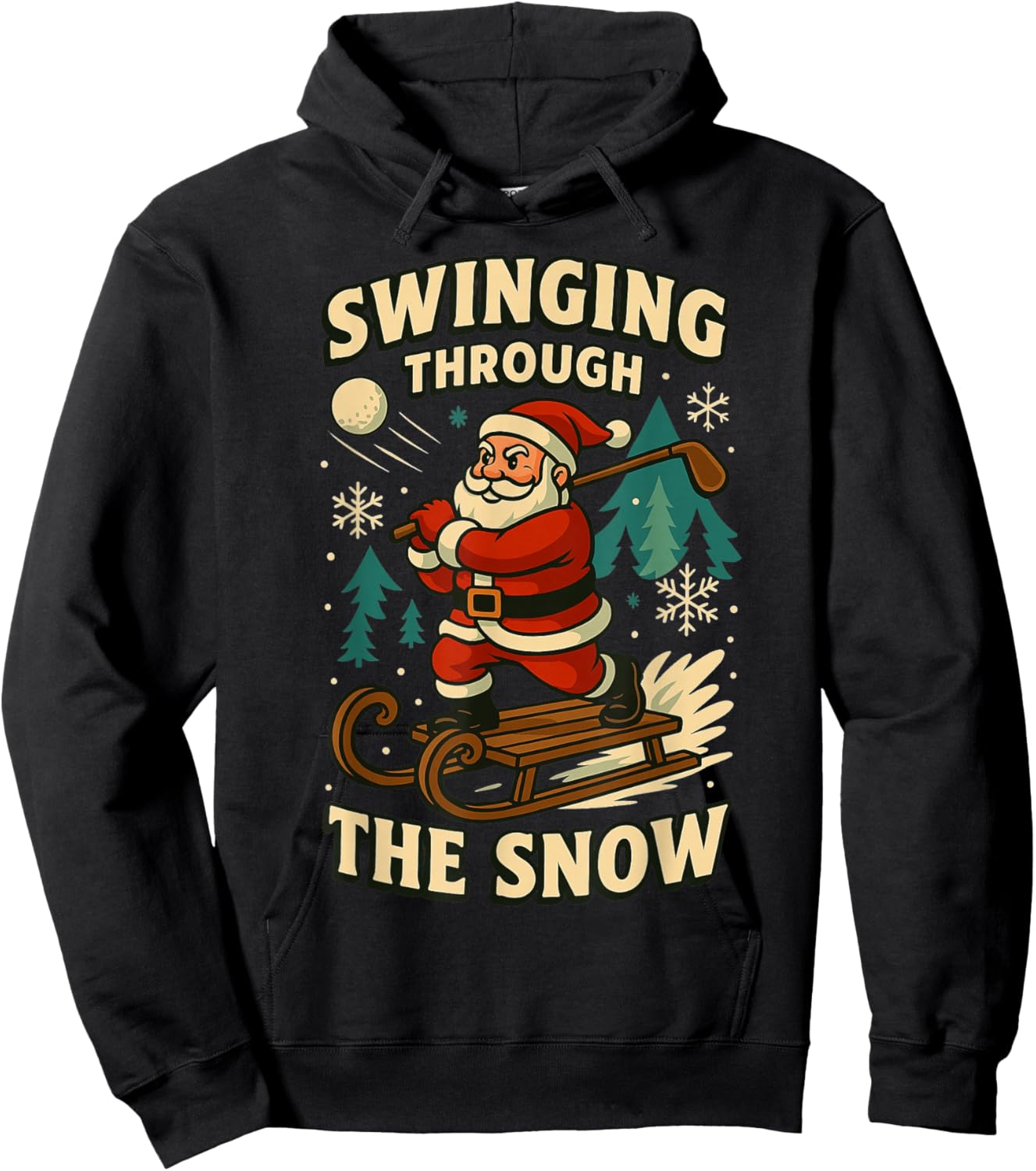 Funny Santa Golfing Christmas Golfer Golf Xmas Men Boys Kids Hoodie - Hoodie | Black