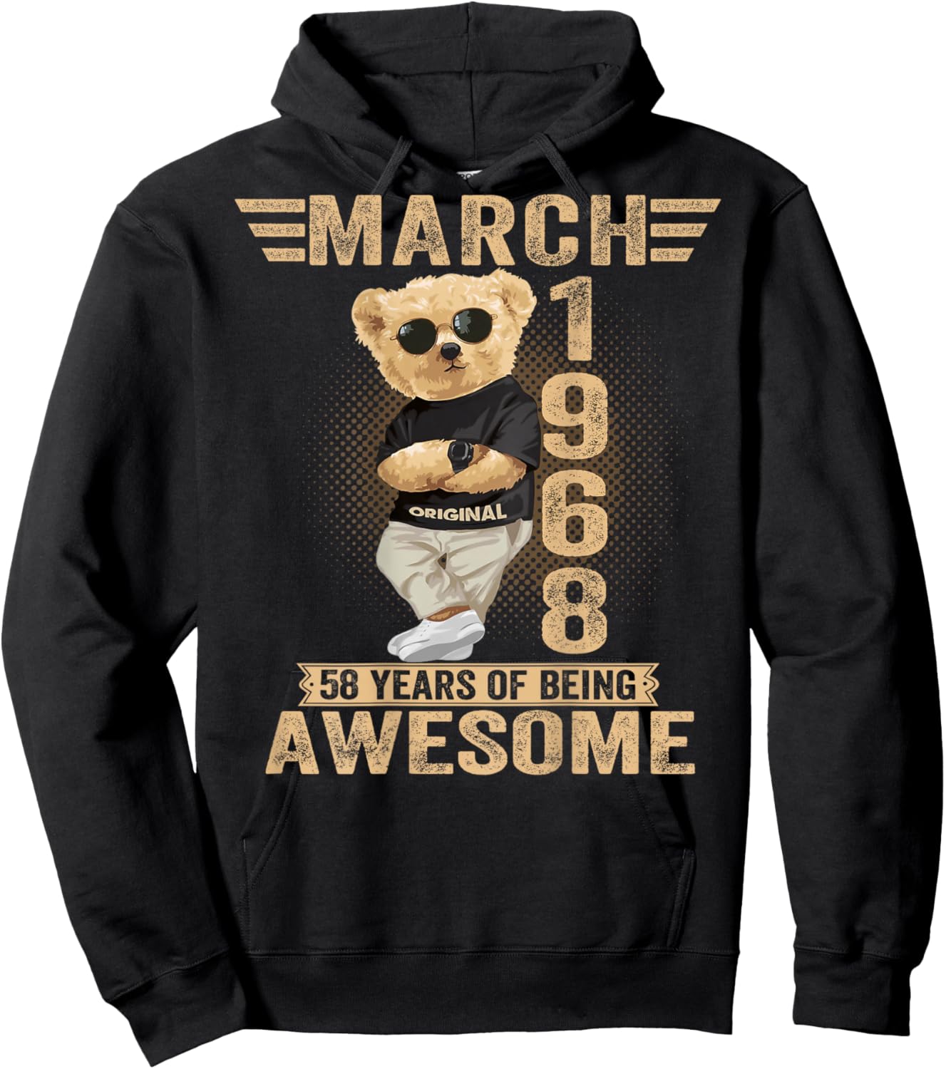 (ON Back) March 58th Birthday Men Women 1968 Teddy Bear Hoodie - Hoodie | Black