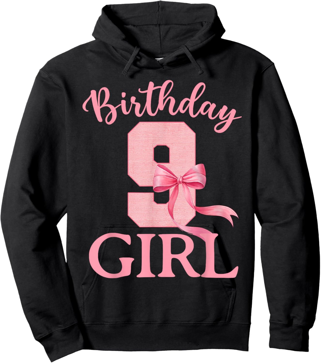 9th Birthday Girl Coquette Bow Themed 9 Year Old Girls Kids Hoodie - Hoodie | Black