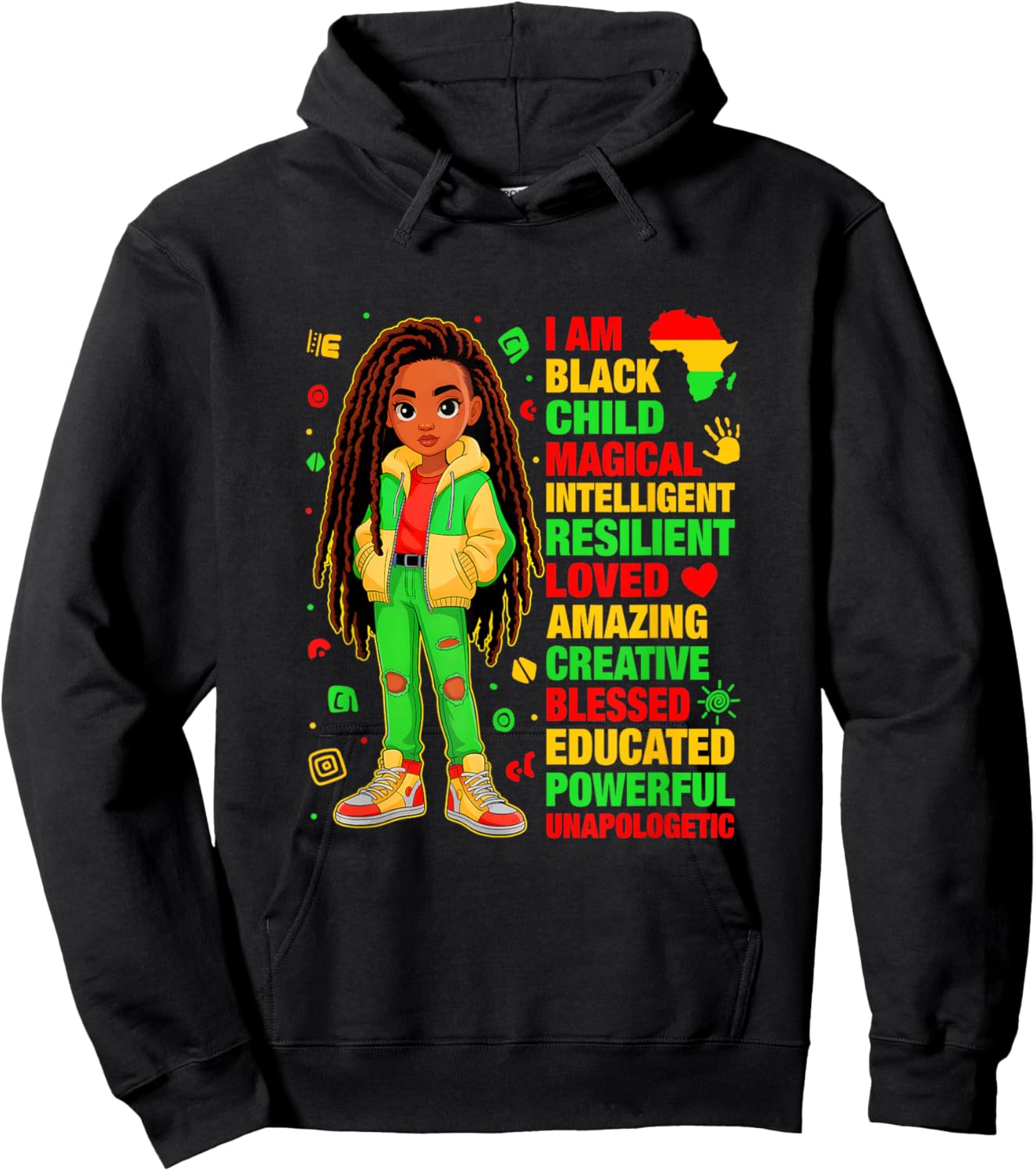 I Am Black Child History Month African American Kids Girls Hoodie - Hoodie | Black
