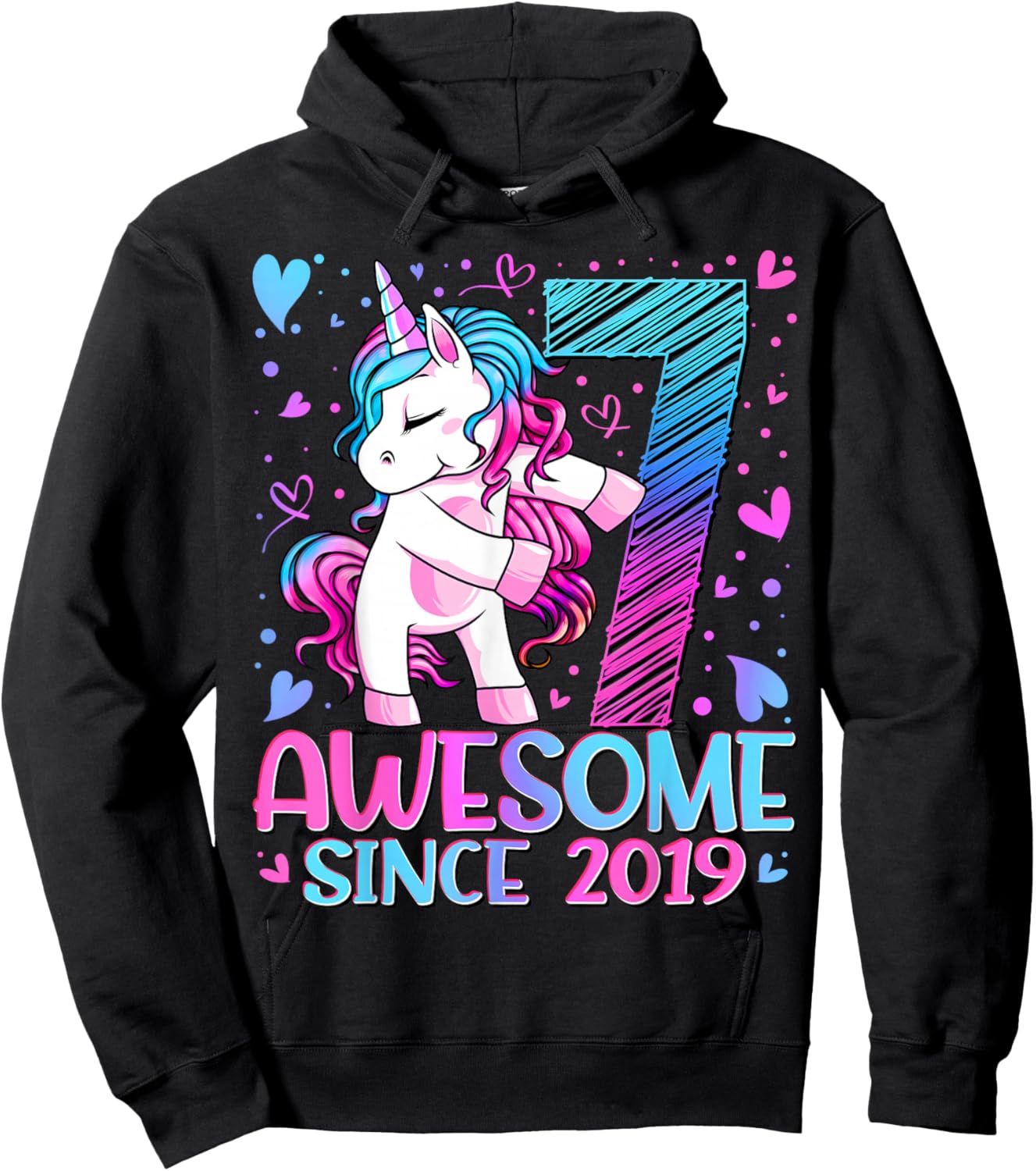 7th Birthday Shirt Girl 7 Year Old Gifts 7 Birthday Girl Hoodie - Hoodie | Black