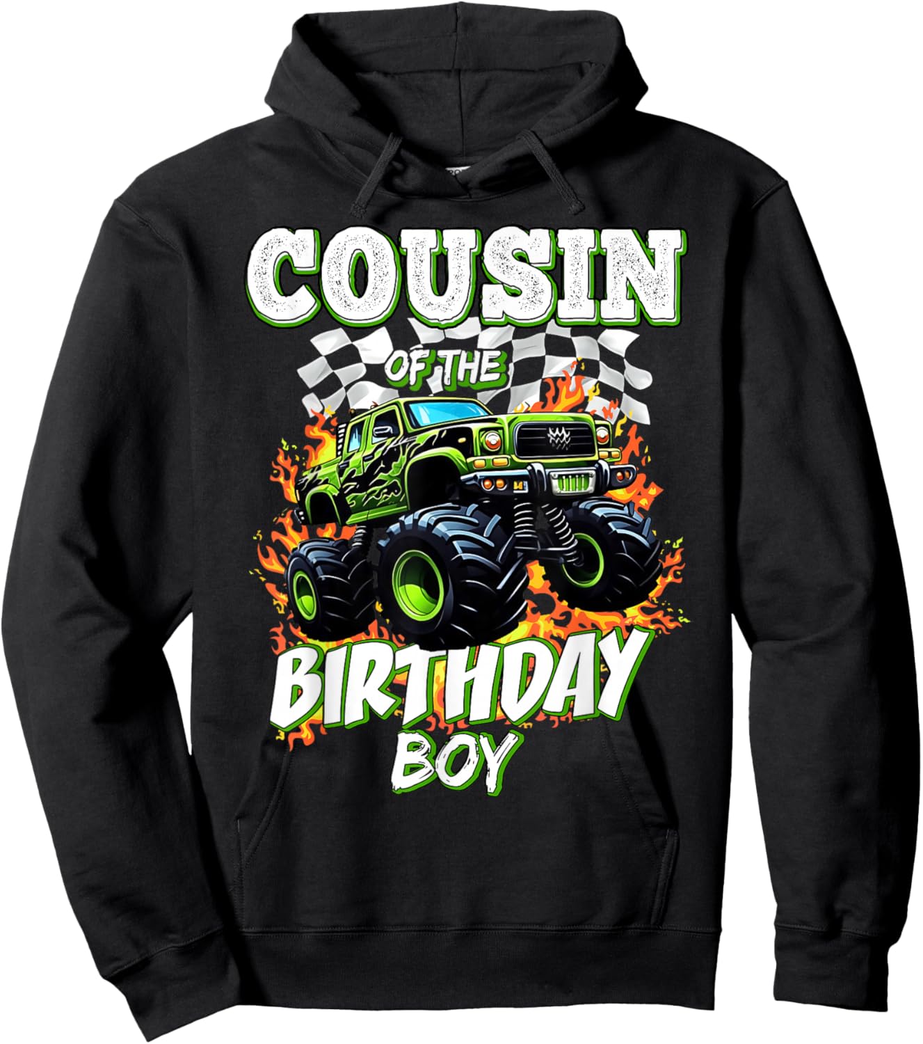 Cousin of The Birthday Boy Monster Truck Birthday Kids Hoodie - Hoodie | Black