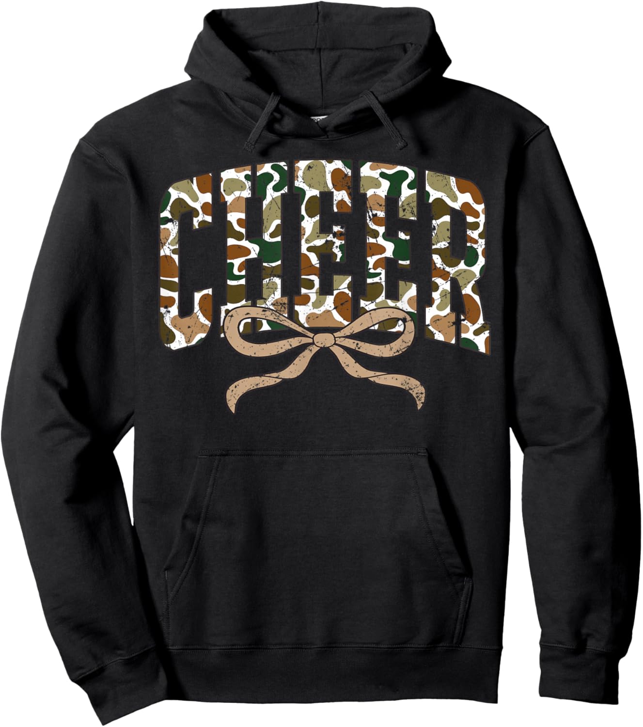 Retro Camo Cheer Coquette Bow Camouflage Sport Cheerleader Hoodie - Hoodie | Black