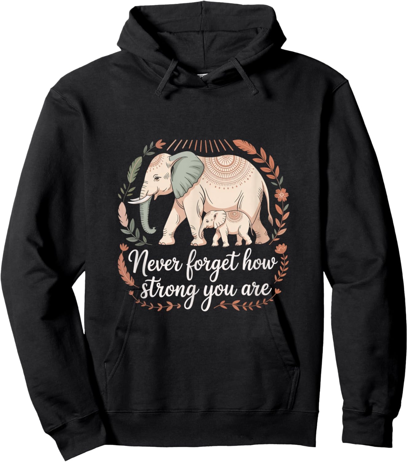 Boho Elephant Strength and Resilience Reminder Hoodie - Hoodie | Black