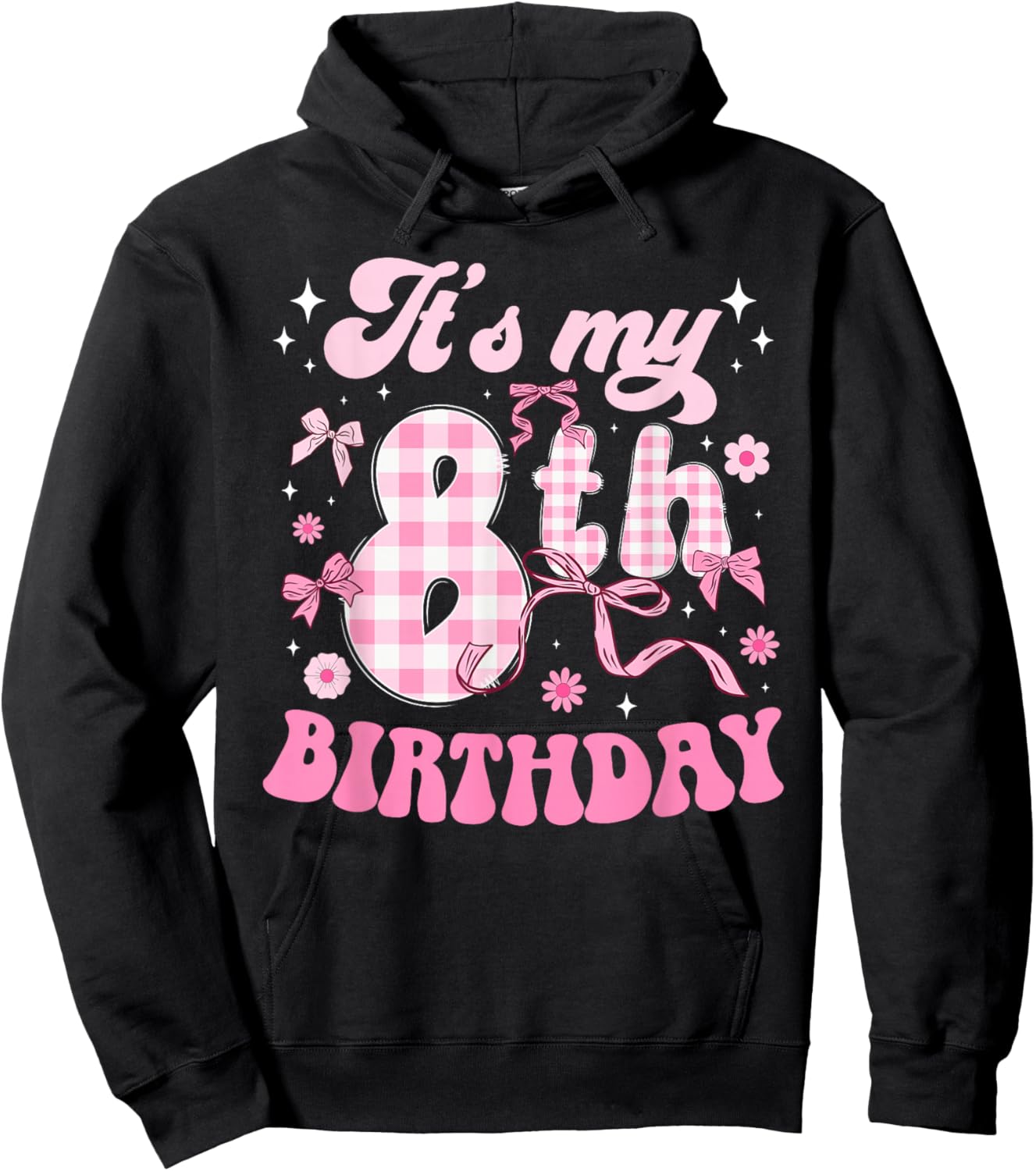 8th Coquette Birthday Party Eight Year Old Bow Hoodie - Hoodie | Black
