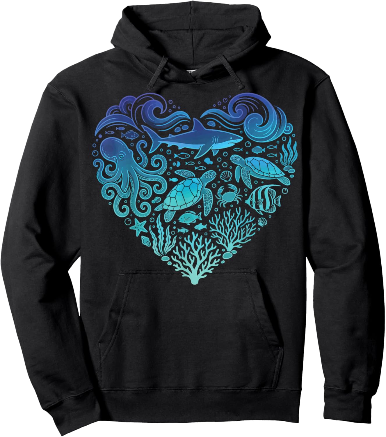 Underwater Sea Animals Heart Shark Fisher Hoodie - Hoodie | Black