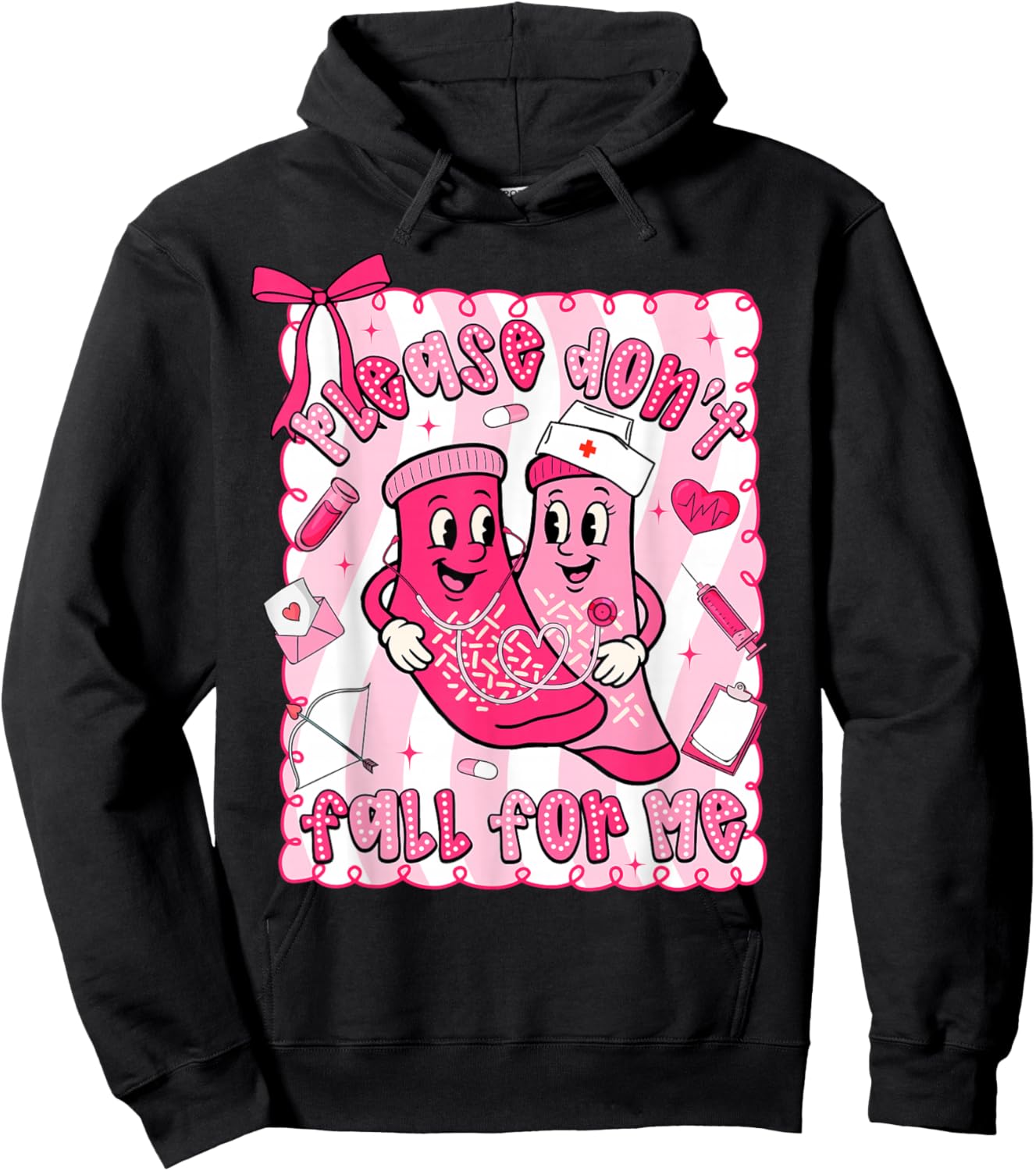 Preppy Valentine Please Don't Fall for Me RN CNA Nurse Women Hoodie - Hoodie | Black