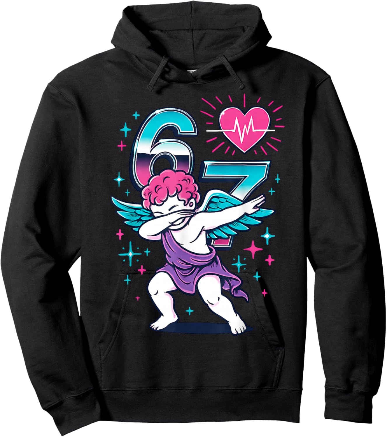 Valentines Day Dabbing Angel 67 Vday Cupid Funny Dancing Hoodie - Hoodie | Black