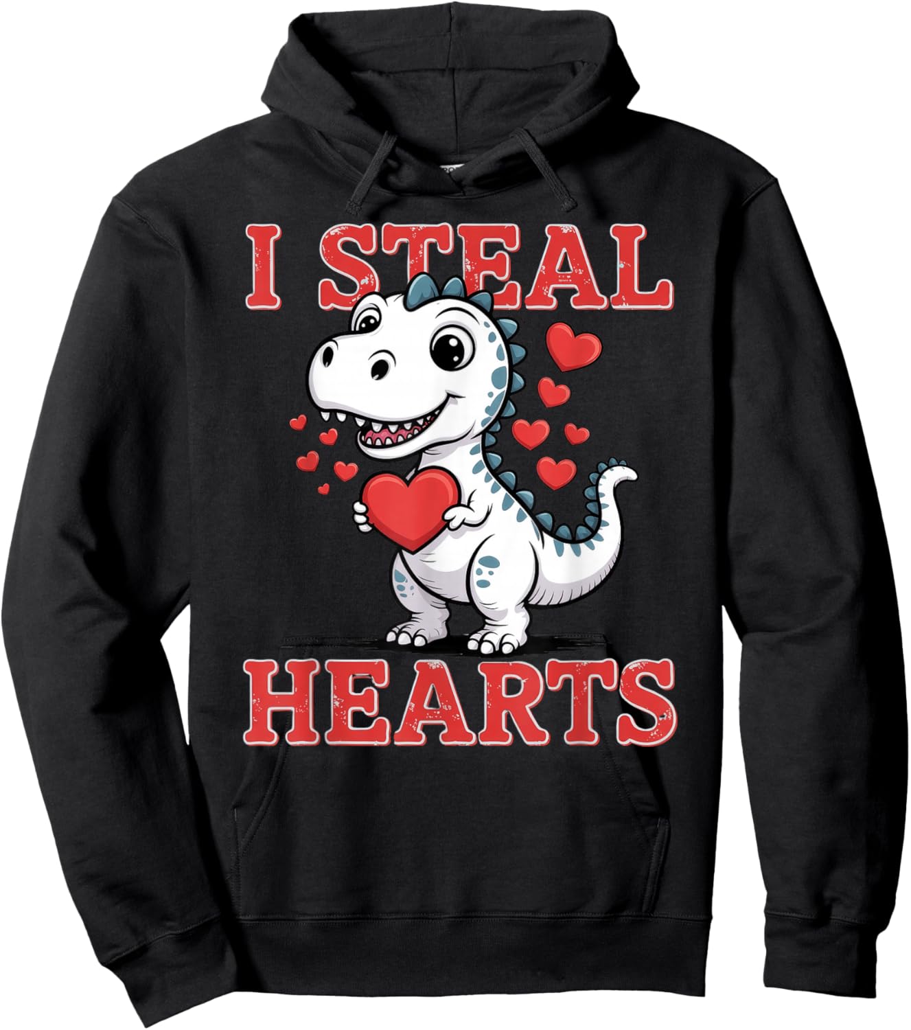 Valentine T rex I Steal Hearts Hoodie - Hoodie | Black