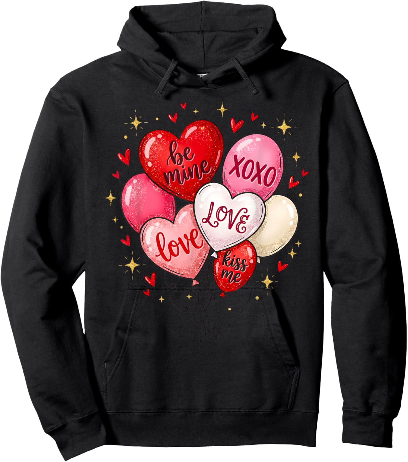 Valentine Balloon Heart Kiss Me XOXO Girl Women Kid Hoodie - Hoodie | Black