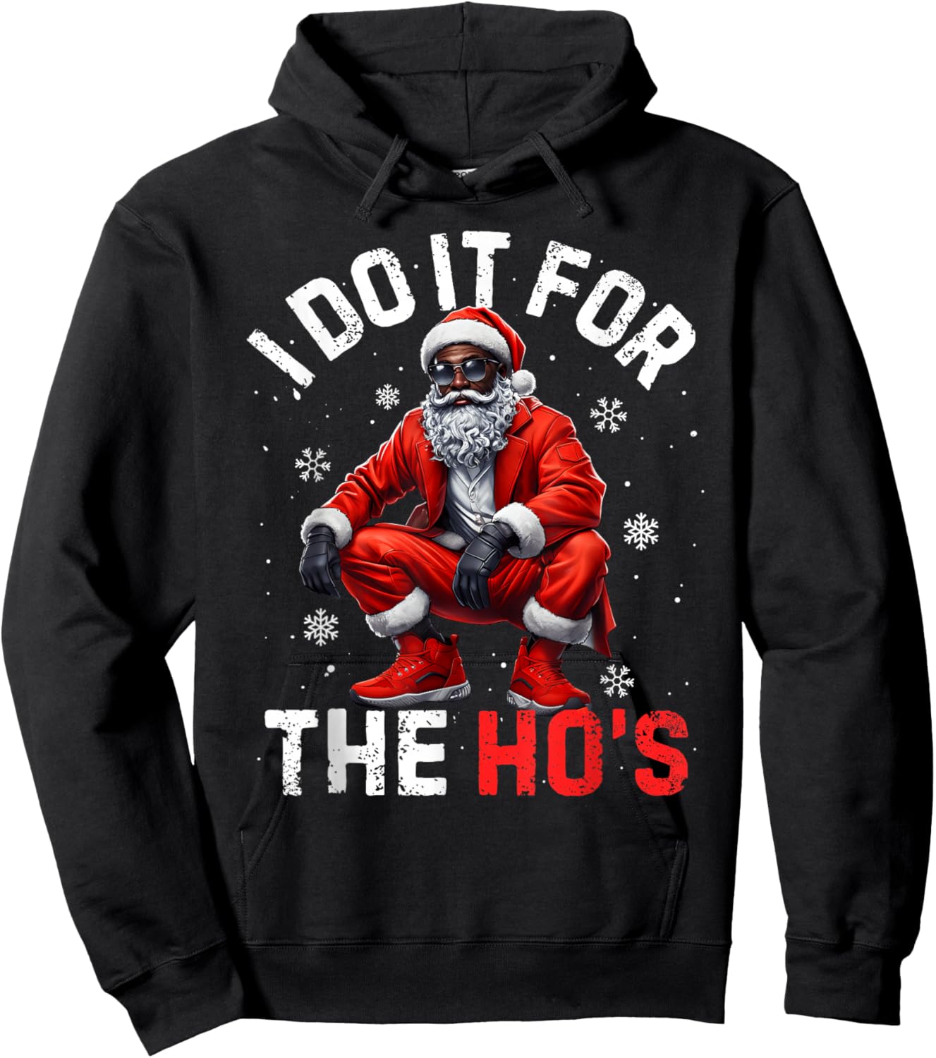 African American Christmas Afro I Do It for The Hos Santa Hoodie - Hoodie | Black