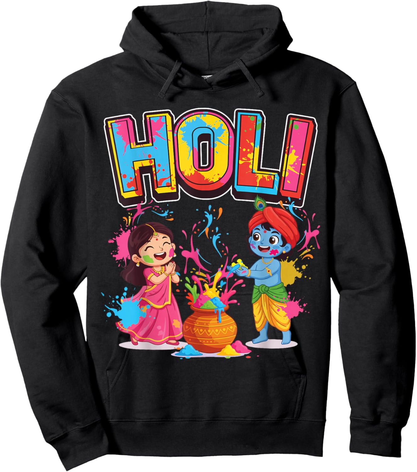 Holi Indian Hindu Spring Holi Festival of Colors Happy Holi Hoodie - Hoodie | Black